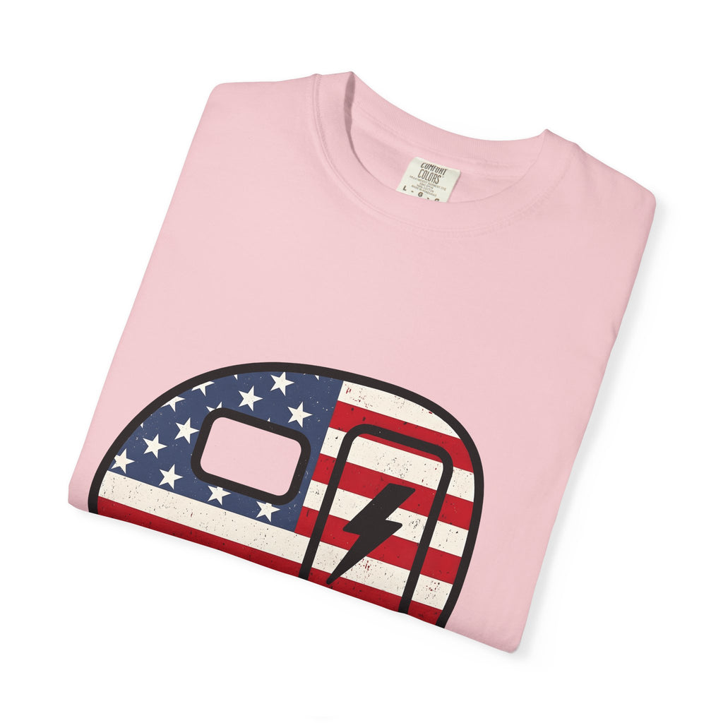 Camper Flag Shirt 4th Of July Camping Gift Women Vintage Tee Flag T-Shirt Patriot Fan Retro Tshirt Outdoor Graphic Distressed Lightning Bolt