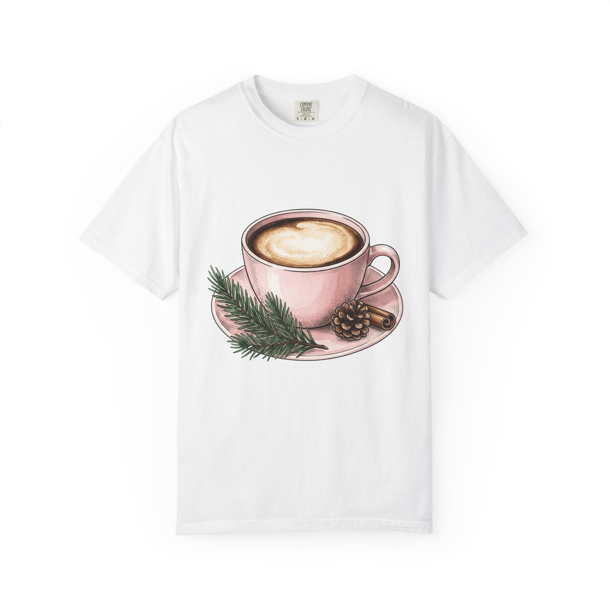 Coffee Cup Shirt Coffee Holiday Gift Women Watercolor Tee Mug T-Shirt Coffee Fan Aquarelle Tshirt Christmas Graphic Vintage Pinecone Tshirt