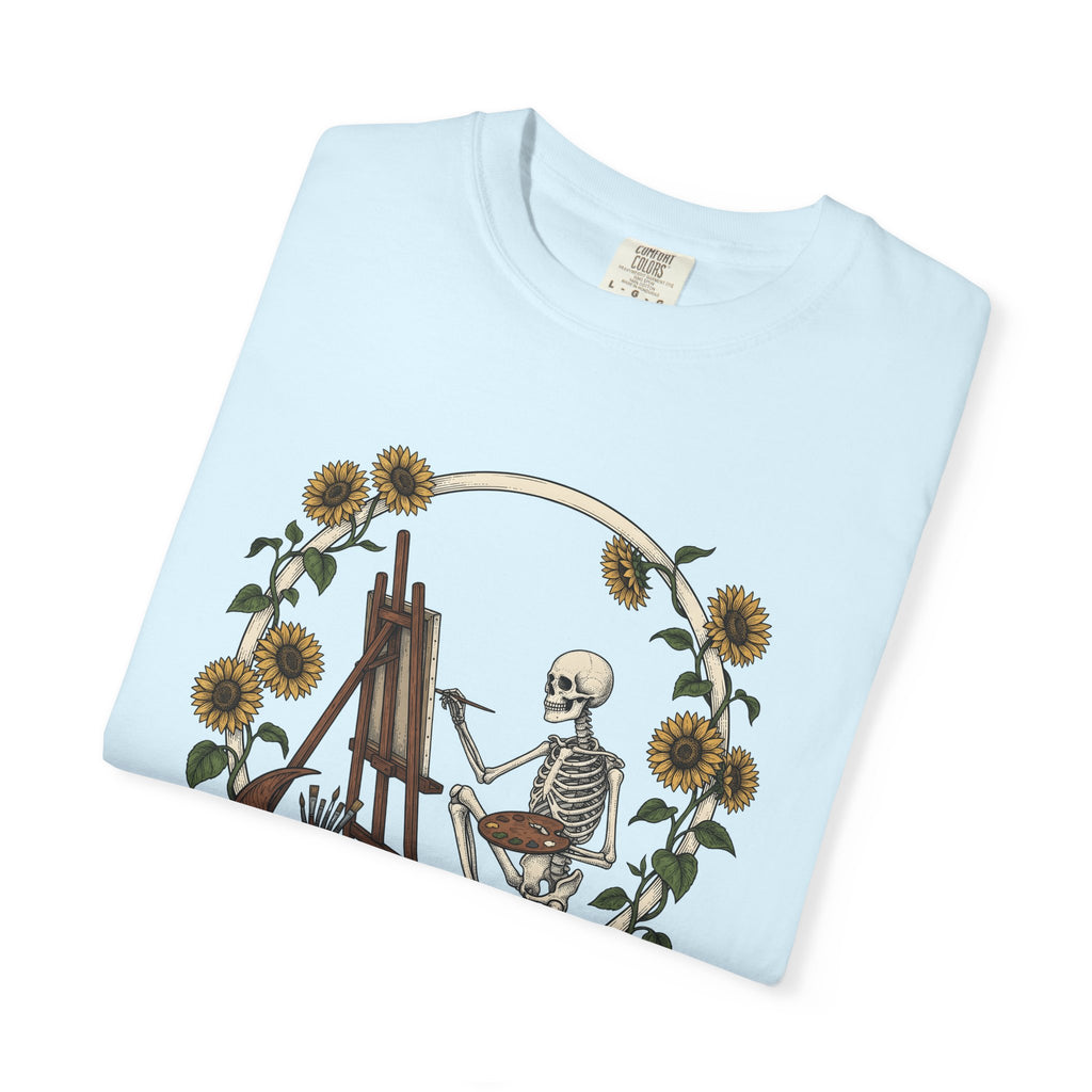 Skeleton Artist Shirt Boho Chic Gothic Gift Women Vintage Tee Skull T-Shirt Bohemian Enthusiast Retro Tshirt Dark Graphic Hand Drawn