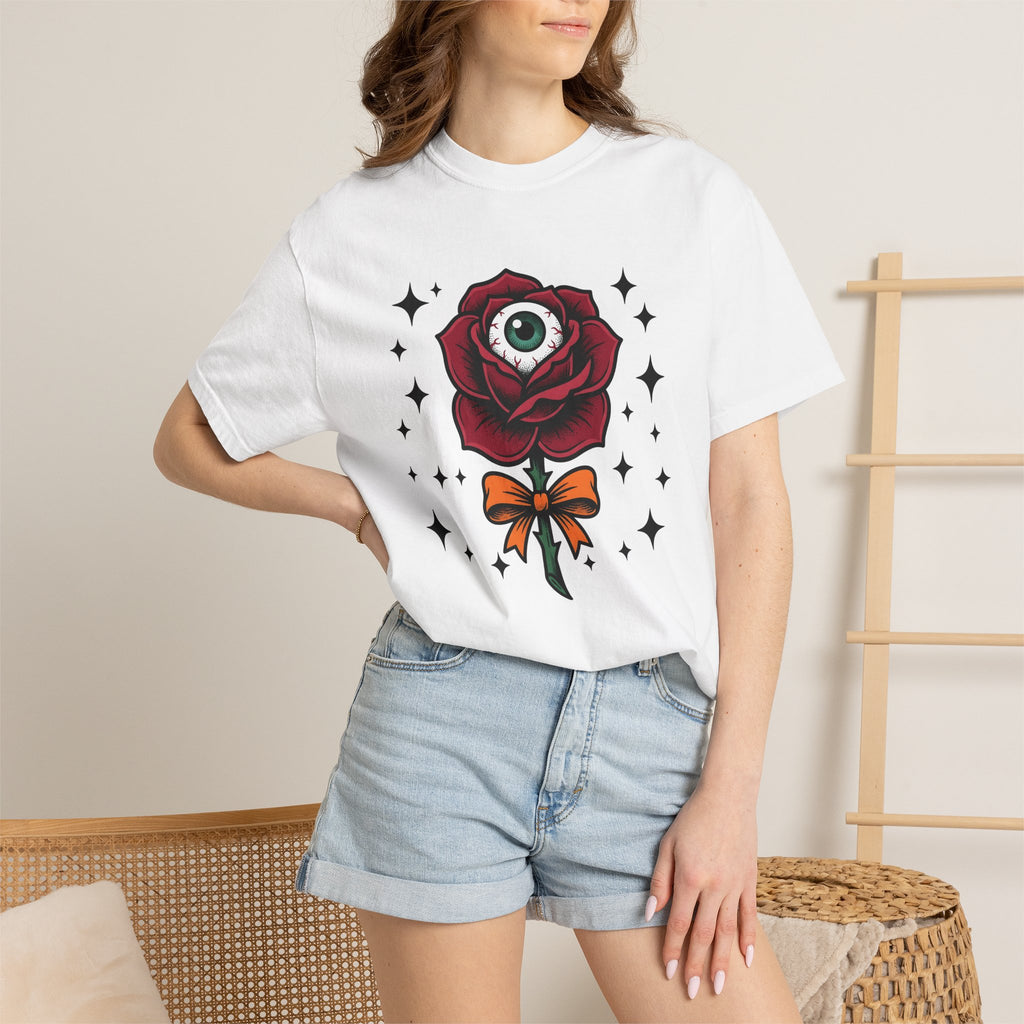 Eyeball Rose Shirt Halloween Gothic Gift Women Tattoo Tee Rosebud T-Shirt Horror Fan Ink Tshirt Dark Graphic Vintage Stars Tshirt