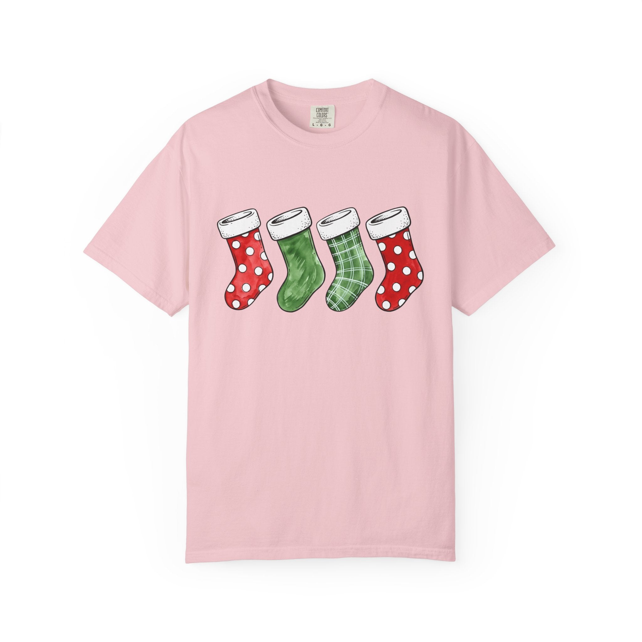 Christmas Stockings Shirt Christmas Holiday Gift Women Watercolor Tee Stocking T-Shirt Xmas Fan Watercolour Tshirt Seasonal Graphic Sketch