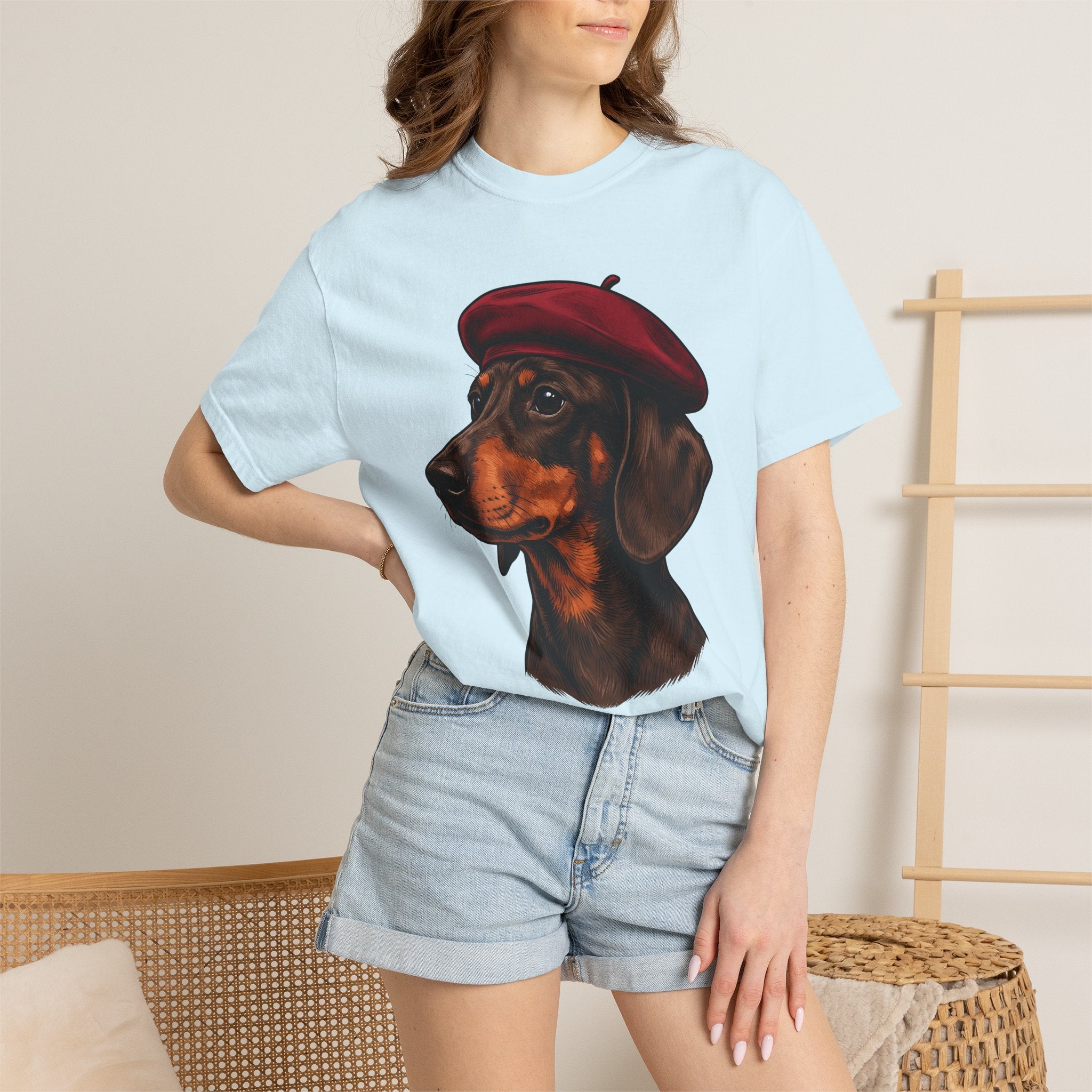 Dachshund Dog Shirt Dog Creatures Gift Women Natural Tee Wiener Dog T-Shirt Dog Fan Doxie Graphic Tshirt Hand Drawn Cap Tshirt