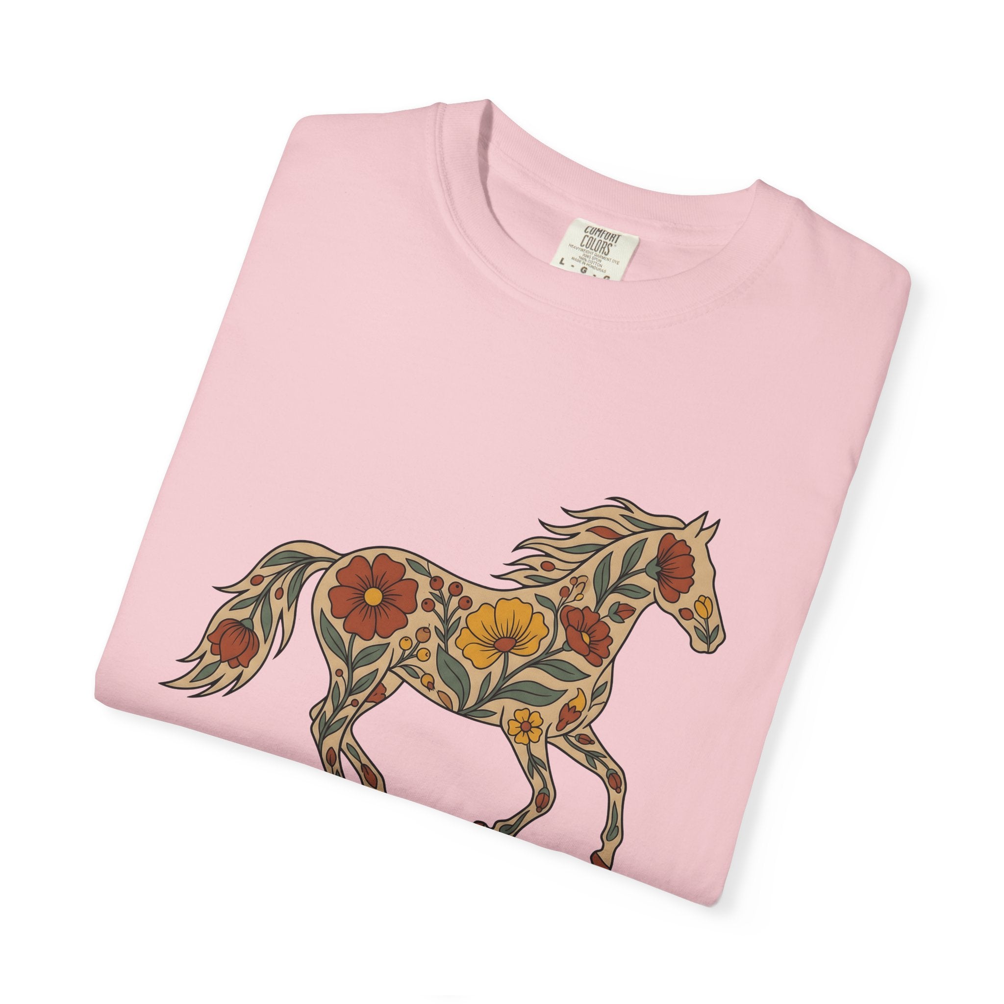 Blossom Horse Shirt Boho Chic Fauna Gift Women Folk Tee Mare T-Shirt Hippie Fan Tribal Tshirt Wildlife Graphic Hand Drawn Field Flower