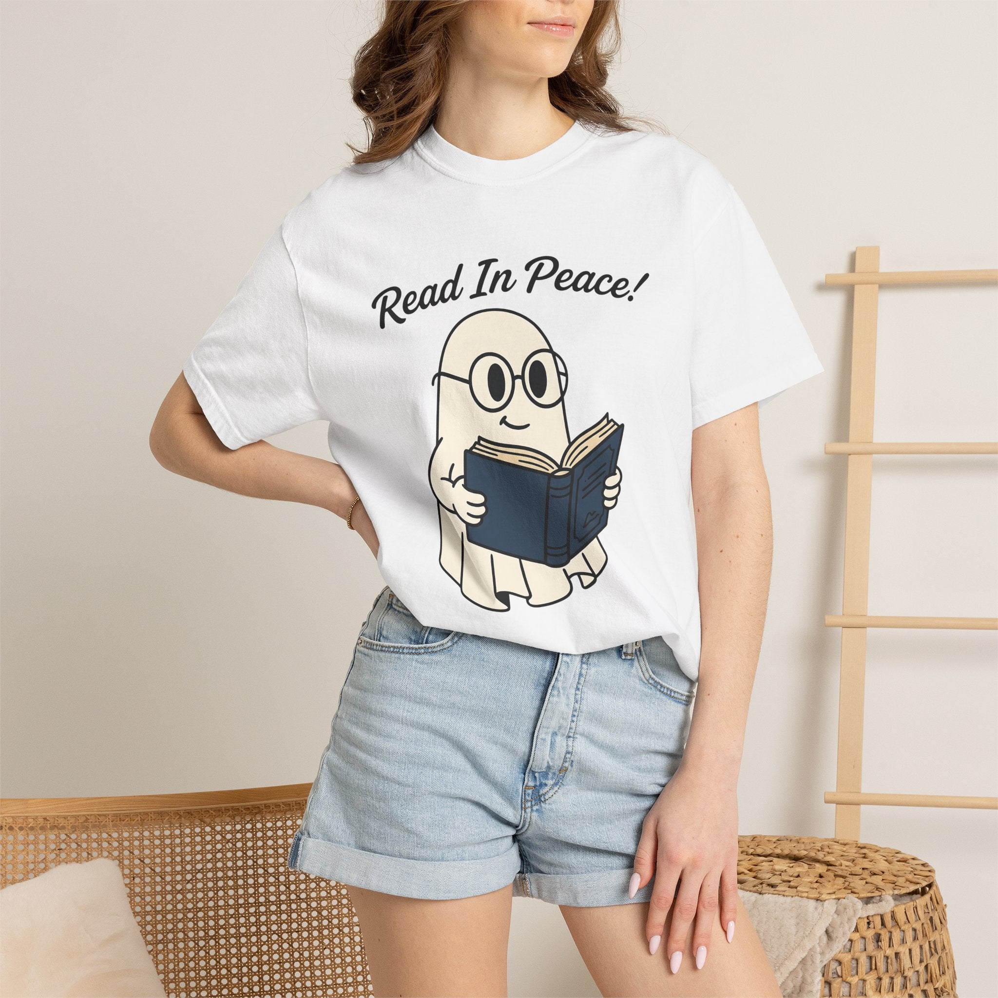 Haunted Book Shirt Funny Literature Gift Women Doodle Tee Spooky Book T-Shirt Humor Fan Creepy Story Graphic Tshirt Hand Drawn Eyeglasses