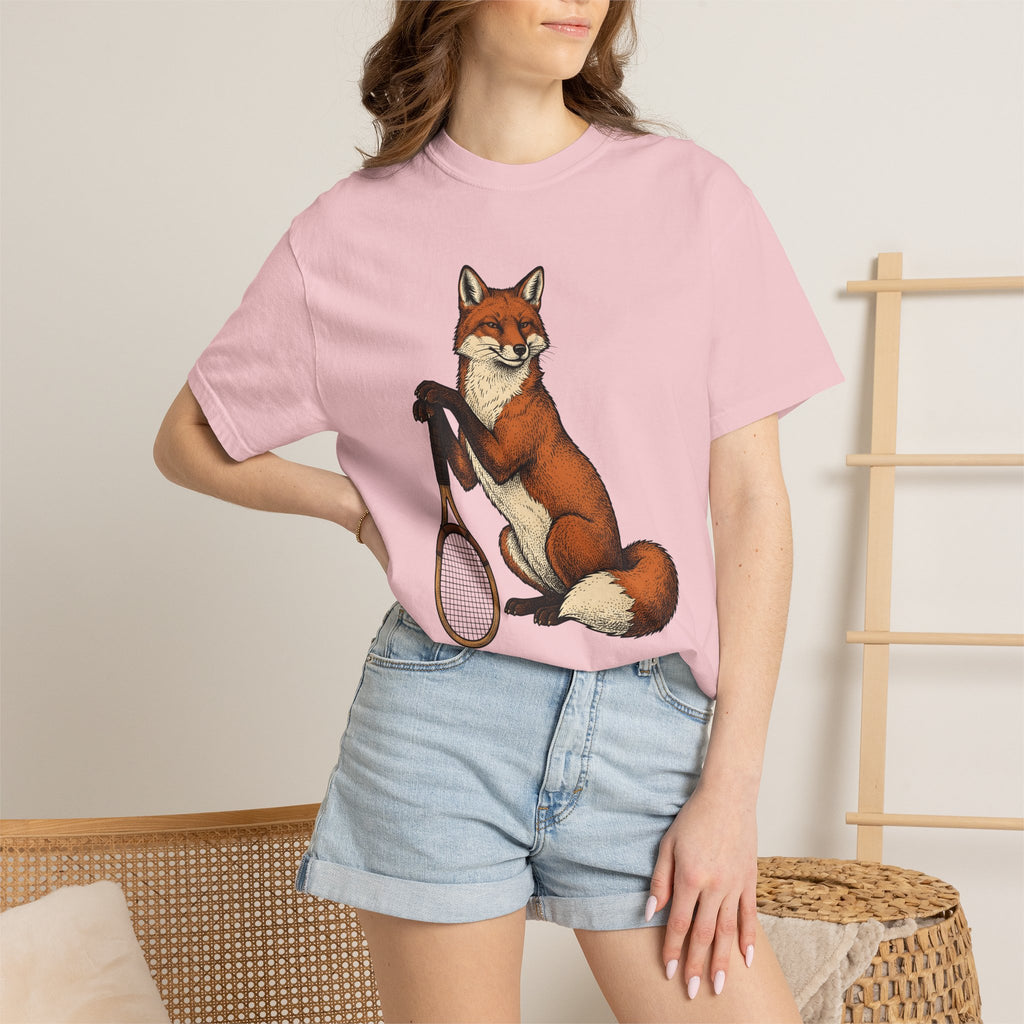 Fox Tennis Racquet Shirt Sports Fauna Gift Women Old School Tee Racquet T-Shirt Athlete Fan Racket Tshirt Wildlife Graphic Doodle Beast