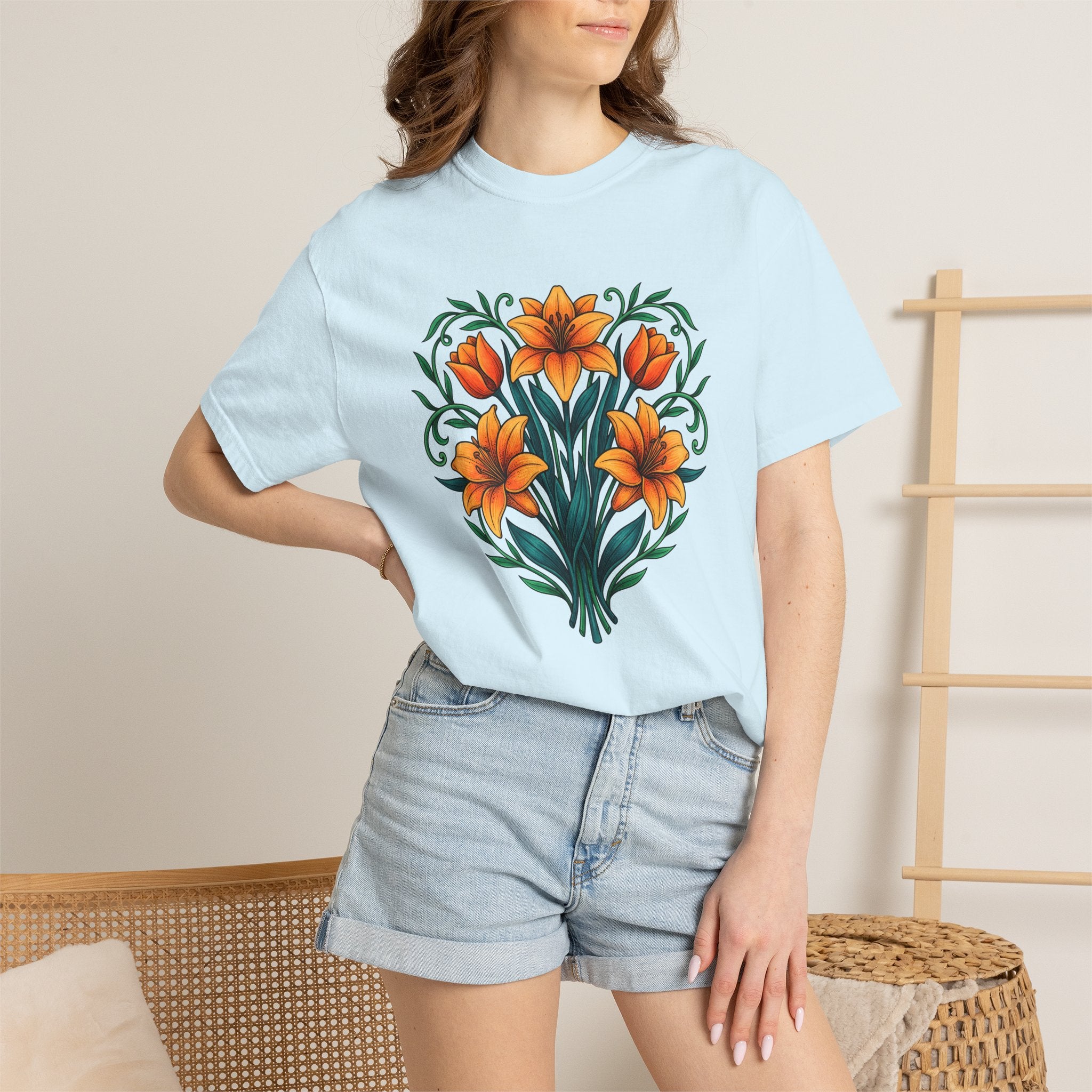 Fresh Lily Stems Shirt Easter Bouquet Gift Women Garden Sketch Tee Lily T-Shirt Spring Fan Sketchbook Tshirt Floral Graphic Line Art Plant