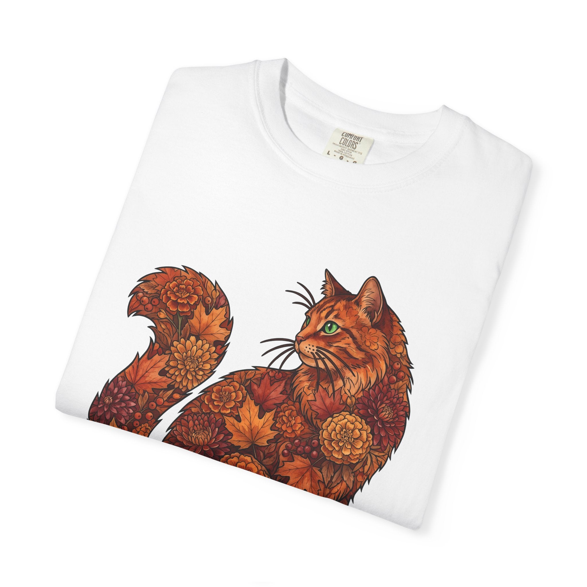 Floral Kitty Shirt Cat Pumpkins Gift Women Free Spirit Tee Cat T-Shirt Cat Fan Boho Tshirt Gourd Graphic Rustic Colorful Leaves Tshirt