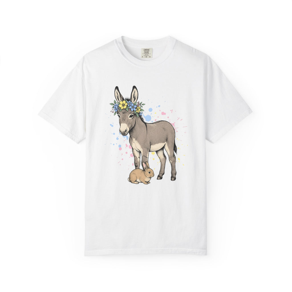 Donkey Bunny Shirt Easter Fauna Gift Women Line Art Tee Bunny T-Shirt Easter Fan Drawing Graphic Sketch Bloom Crown Tshirt