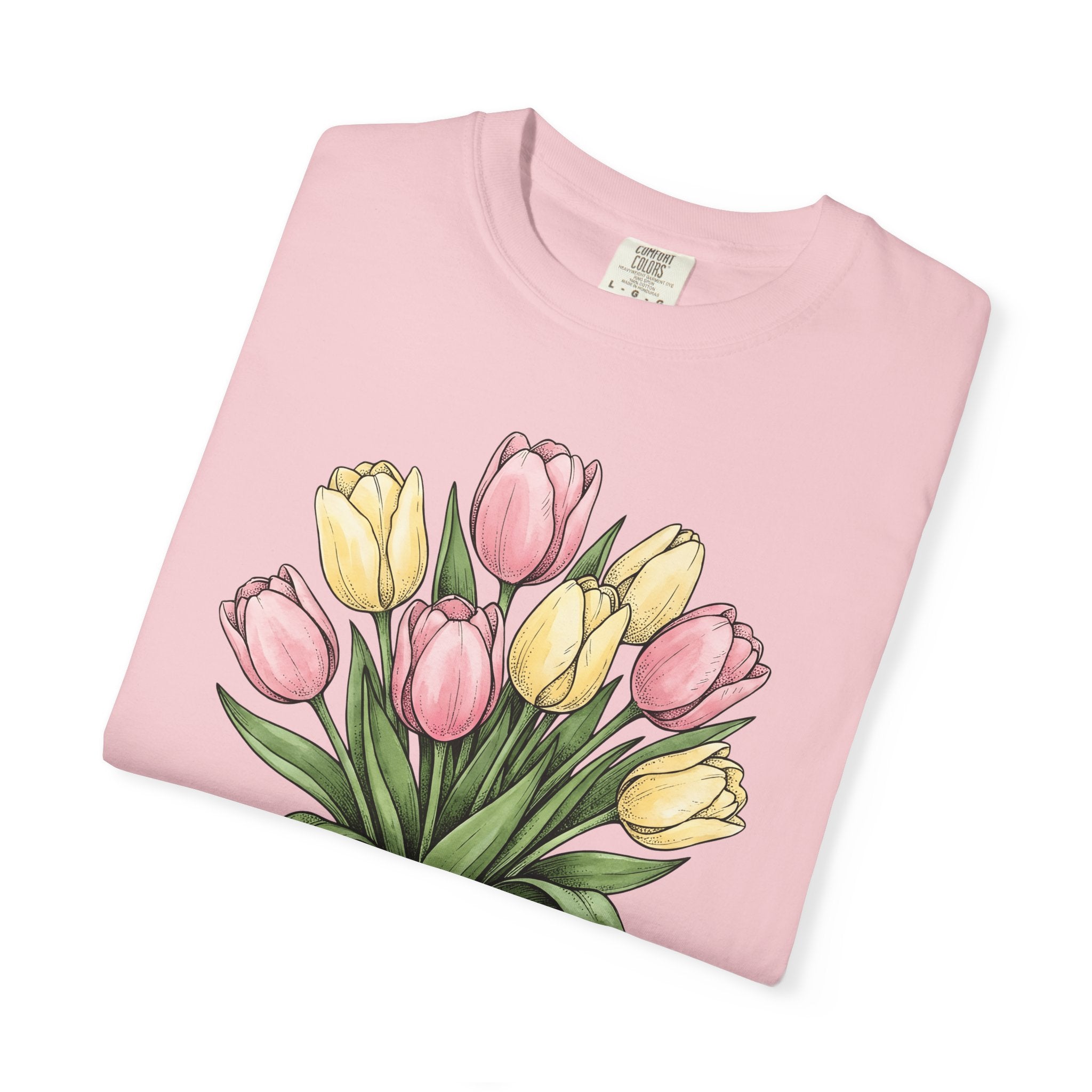 Tulip Bunch Shirt Easter Blossoms Gift Women Flower Illustration Tee Bouquet T-Shirt Spring Fan Floral Tshirt Floral Graphic Retro Bow