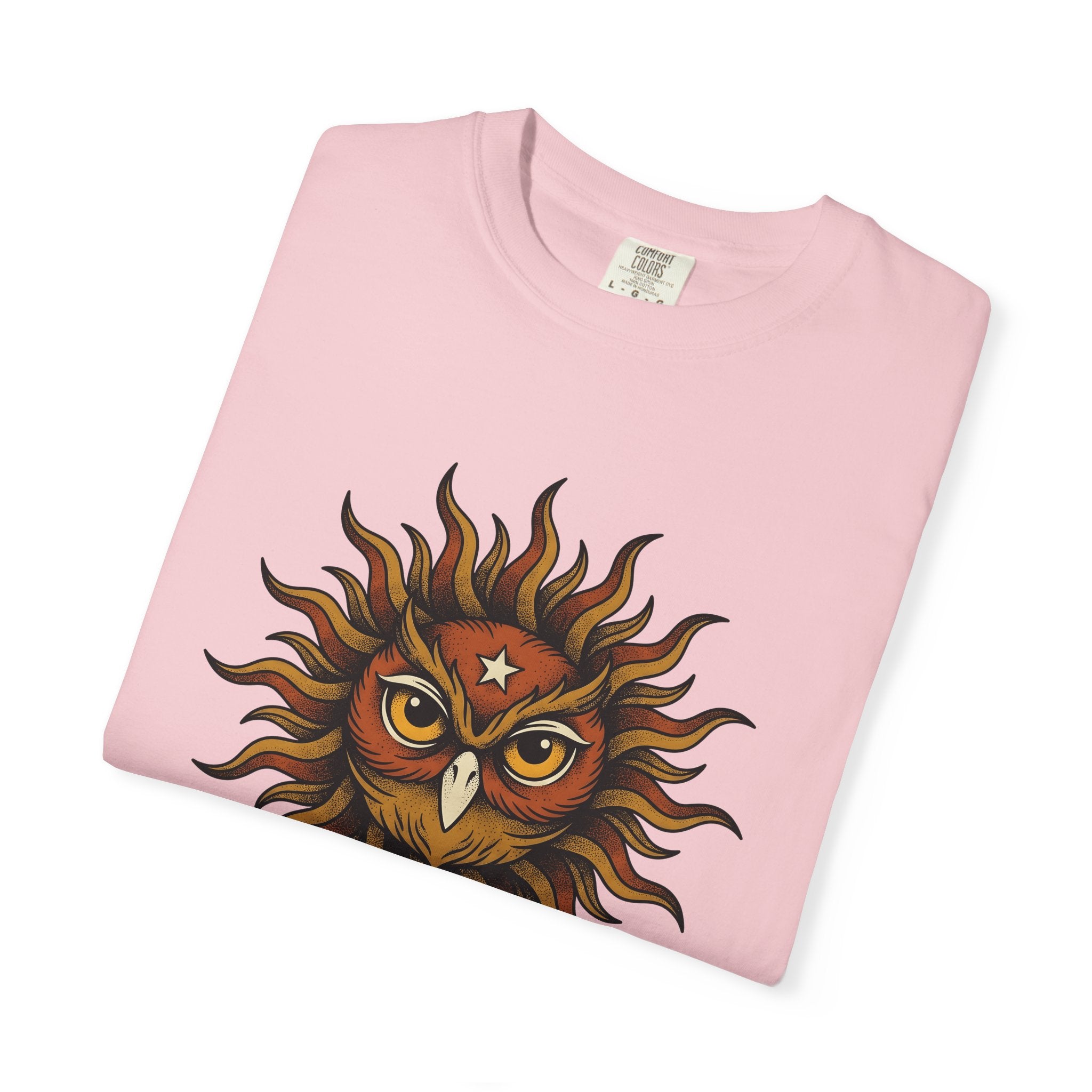 Owl Sun Shirt Owl Bohemian Gift Women Line Art Tee Hoot T-Shirt Owl Fan Minimalist Tshirt Hippie Graphic Hand Drawn Star Tshirt