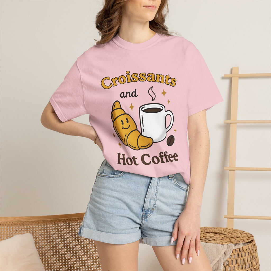 Croissant Espresso Cup Shirt Coffee Morning Meal Gift Women Hand Drawn Tee Coffee Mug T-Shirt Coffee Fan Java Graphic Tshirt Breakfast