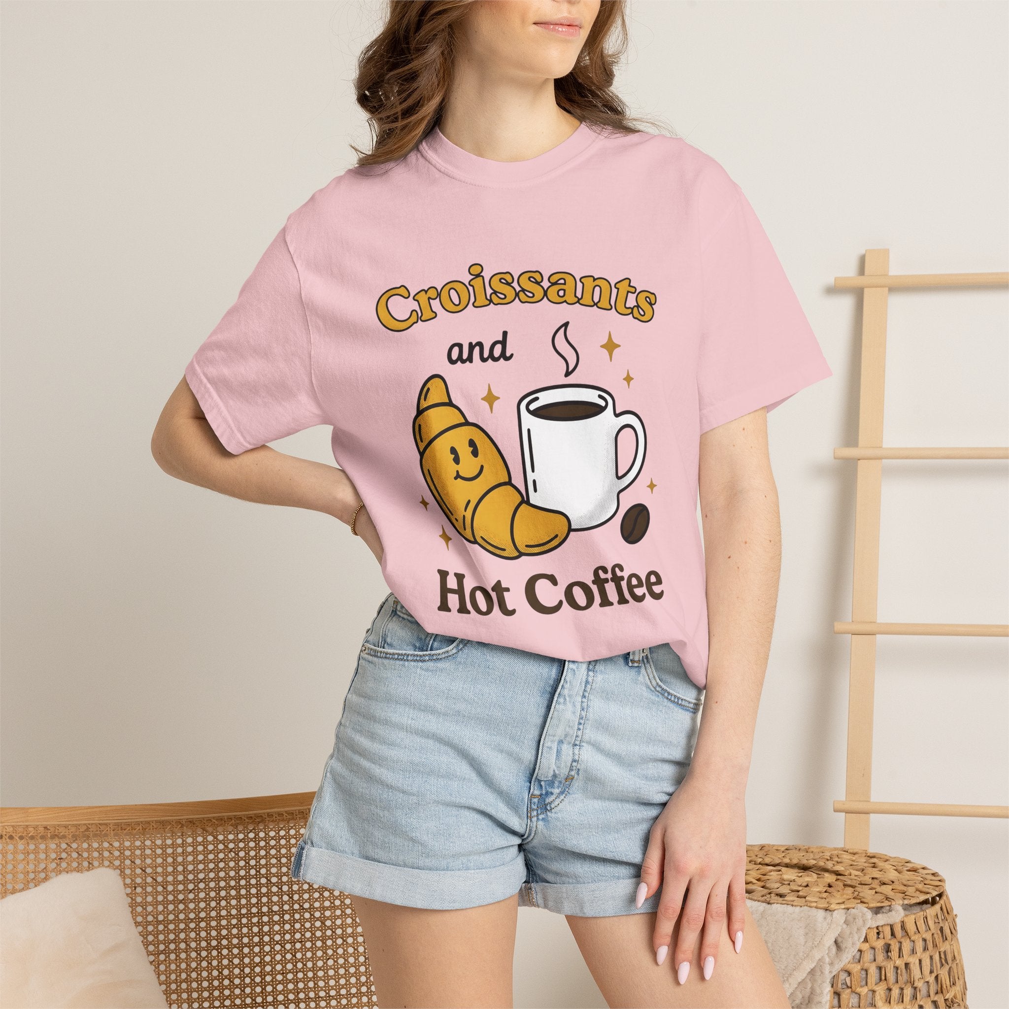 Croissant Espresso Cup Shirt Coffee Morning Meal Gift Women Hand Drawn Tee Coffee Mug T-Shirt Coffee Fan Java Graphic Tshirt Breakfast