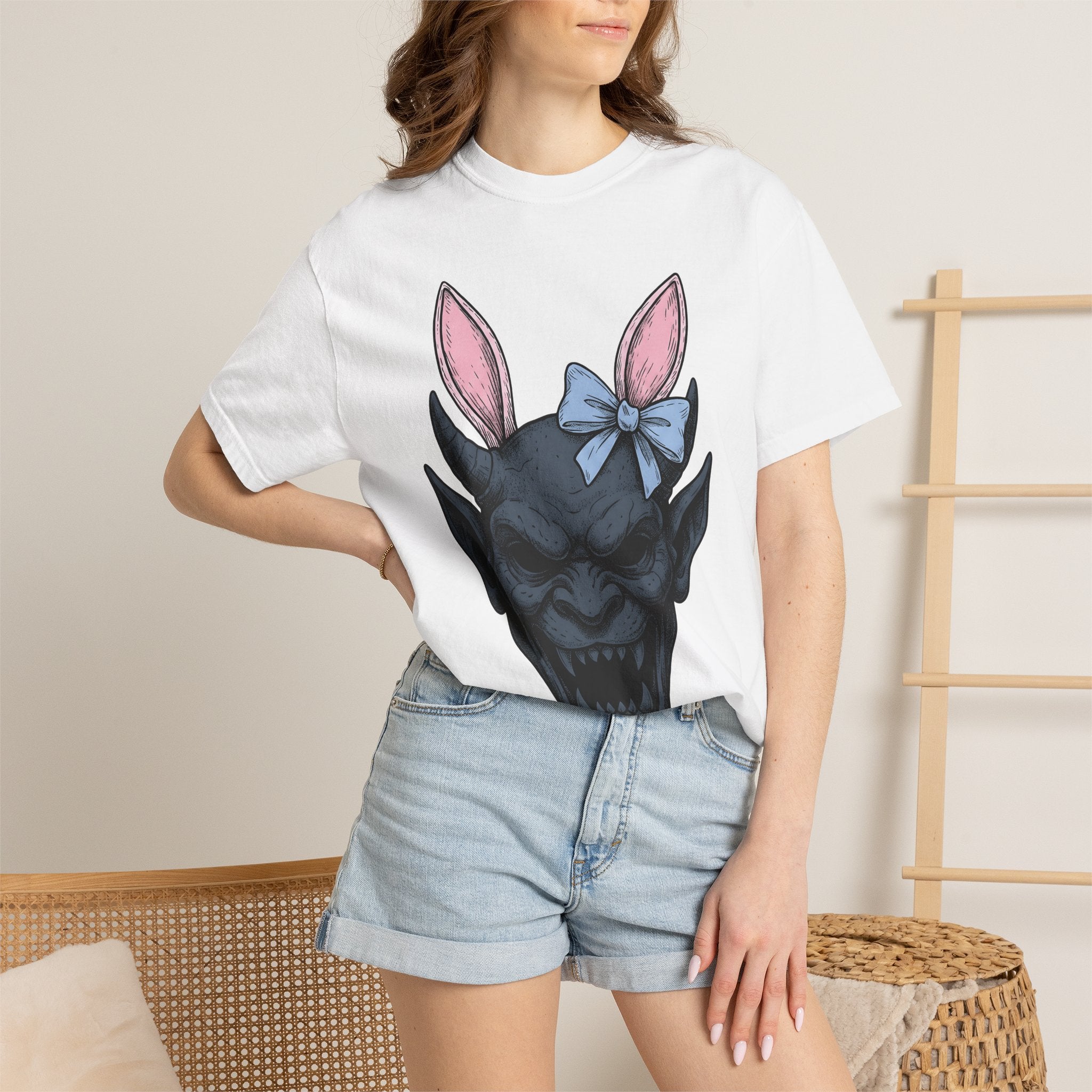 Imp Bunny Ears Shirt Easter Scary Gift Women Spooky Tee Bunny Ears T-Shirt Horror Fan Creepy Tshirt Frightful Graphic Classic Bowtie Tshirt
