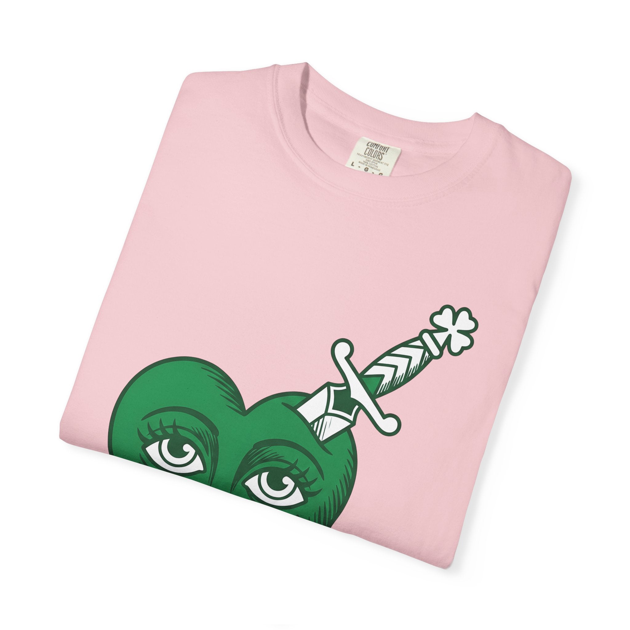 Green Heart Face Shirt St Patricks Day Love Gift Women Tattoo Tee Heart Face T-Shirt Shamrock Fan Tattooed Tshirt Romance Graphic Vintage