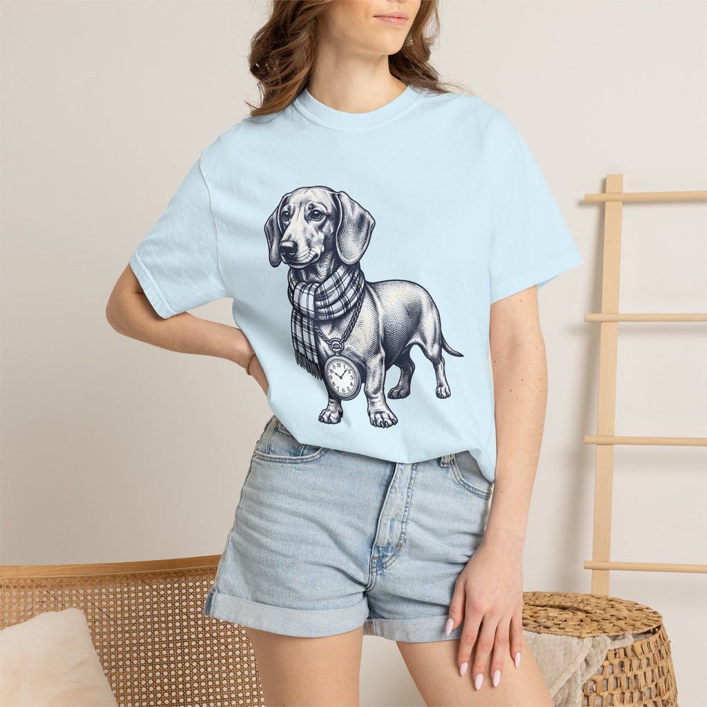 Dachshund Puppy Shirt Dog Pets Gift Women Retro Tee Wiener Dog T-Shirt Dog Fan Sausage Dog Tshirt Animal Graphic Sketch Neck Wrap Tshirt