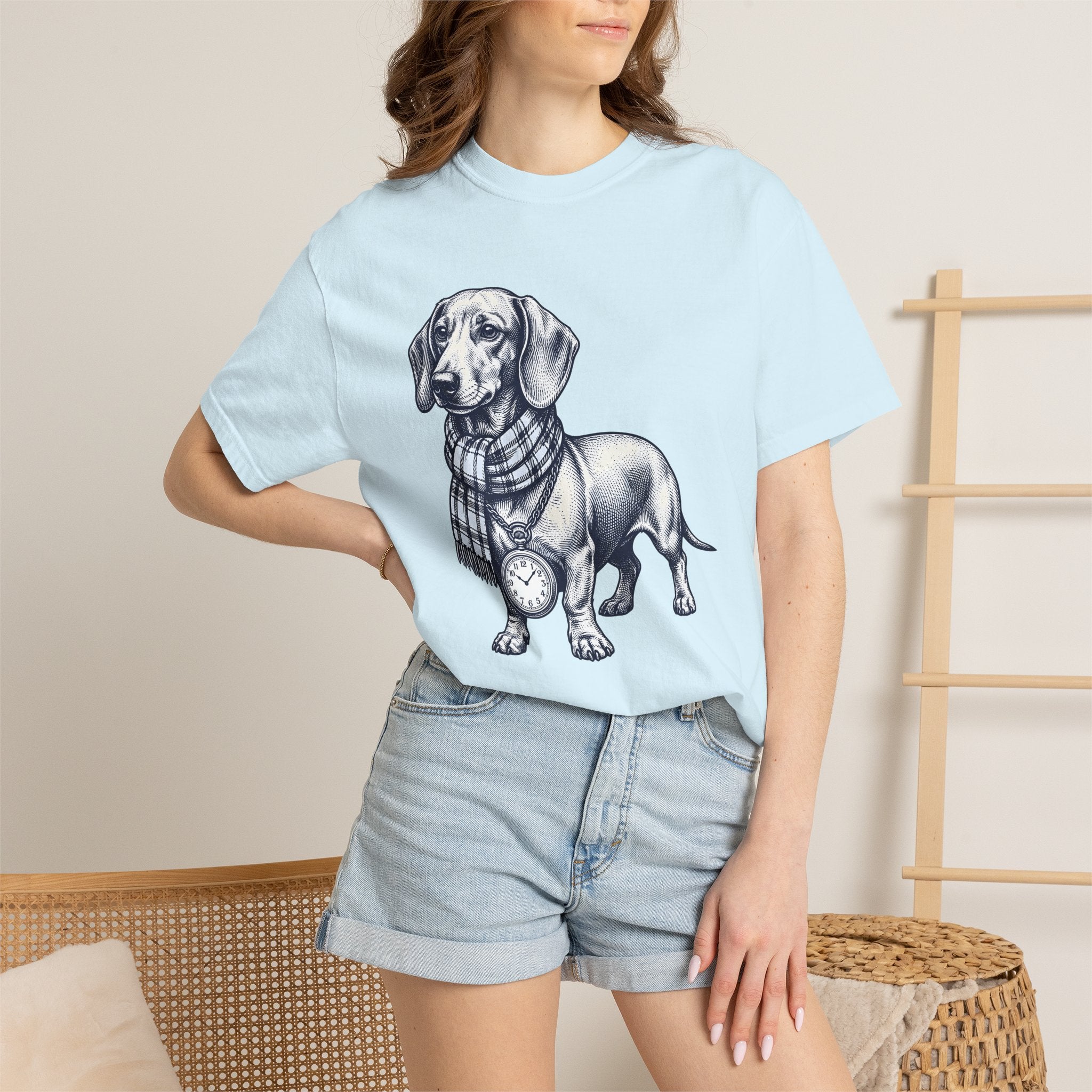 Dachshund Puppy Shirt Dog Pets Gift Women Retro Tee Wiener Dog T-Shirt Dog Fan Sausage Dog Tshirt Animal Graphic Sketch Neck Wrap Tshirt