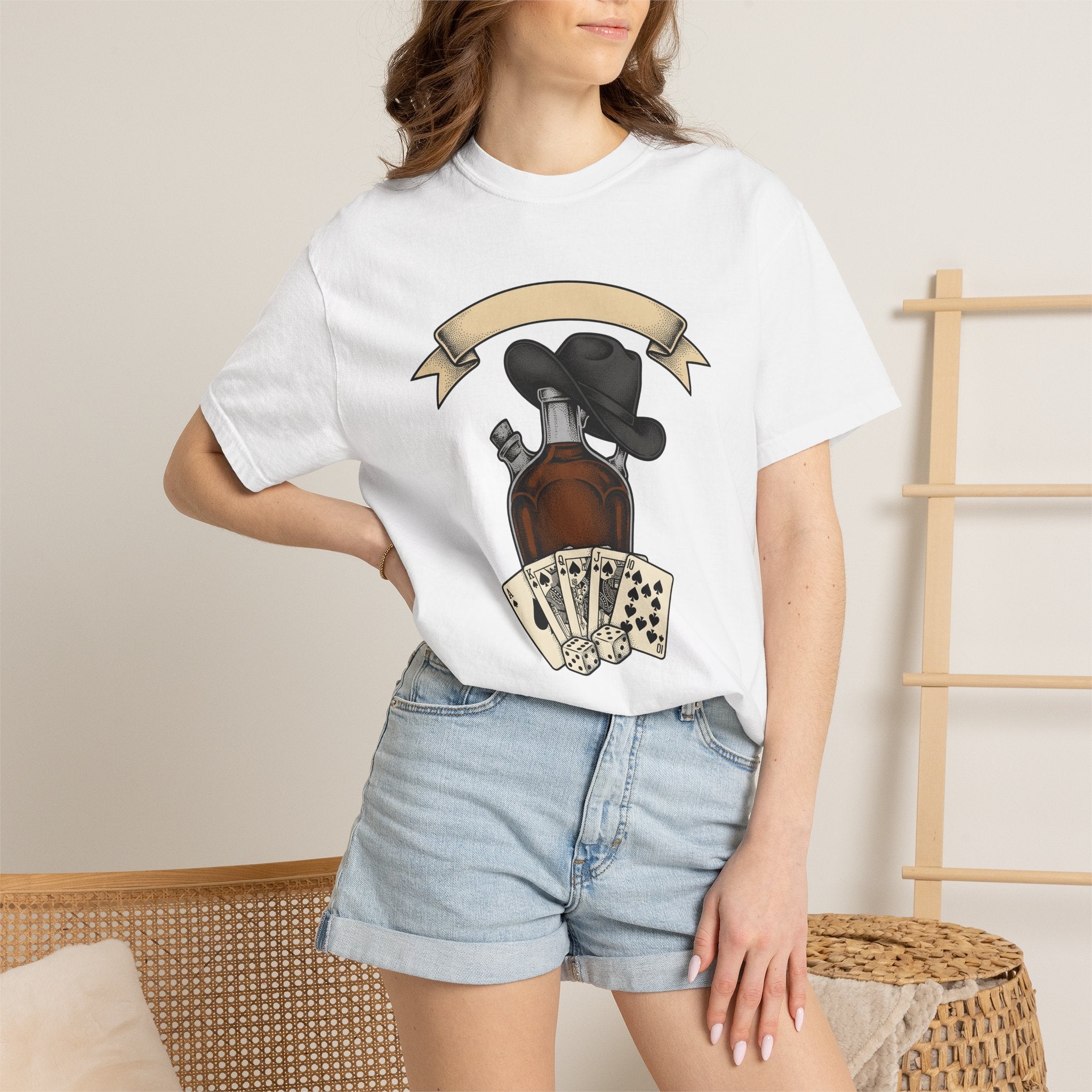 Whiskey Bottle Hat Shirt Cowgirl Western Gift Women Vintage Tee Liquor T-Shirt Rodeo Fan Retro Tshirt Cowboy Graphic Hand Drawn Playing