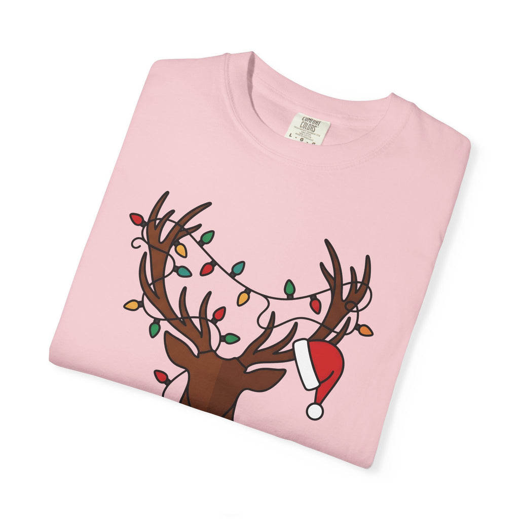 Stag Face Shirt Animals Holiday Gift Women Doodle Tee Deer T-Shirt Wildlife Fan Antler Tshirt Christmas Graphic Sleek String Lights Tshirt