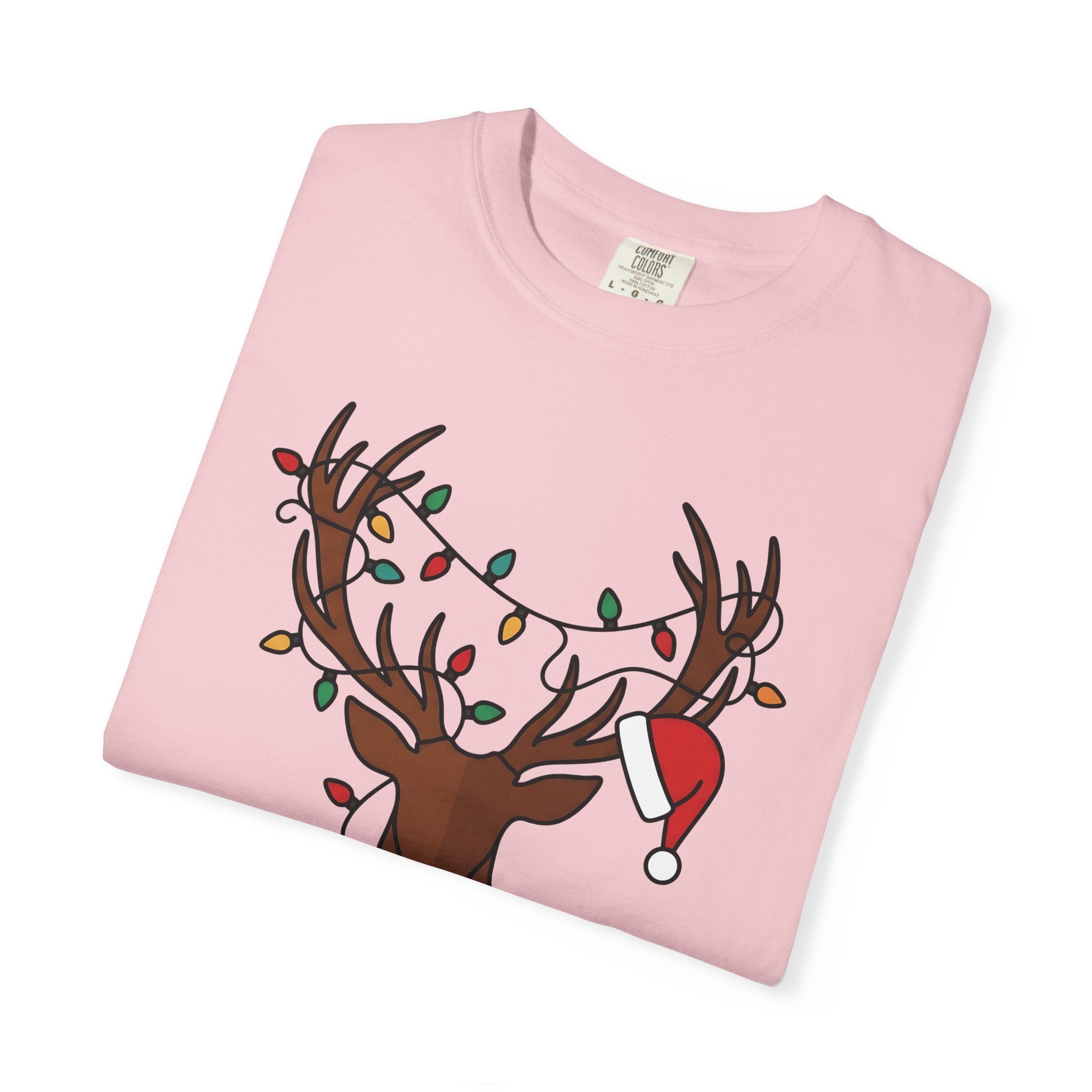 Stag Face Shirt Animals Holiday Gift Women Doodle Tee Deer T-Shirt Wildlife Fan Antler Tshirt Christmas Graphic Sleek String Lights Tshirt