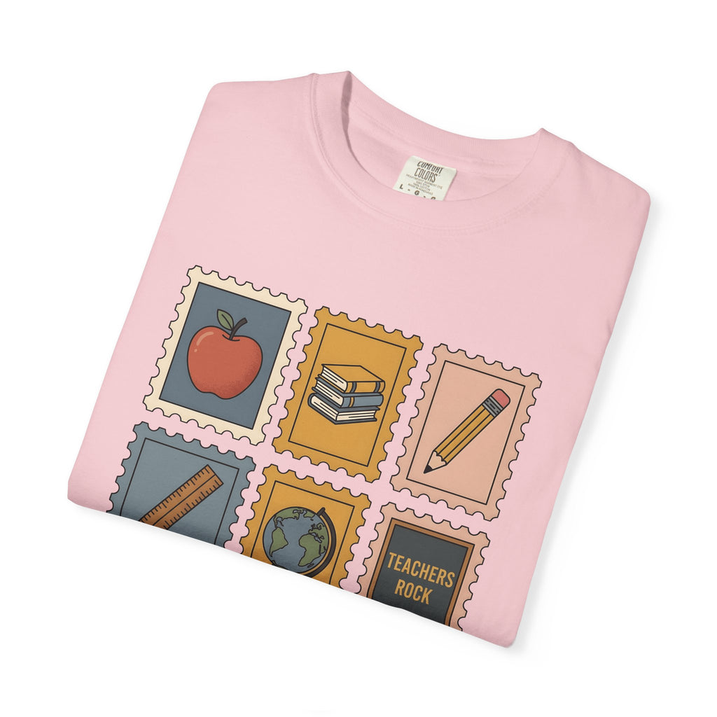 Teacher Icons Shirt Teachers Education Gift Women Doodle Tee Educator T-Shirt Teacher Enthusiast Illustration Design Learning Graphic Retro