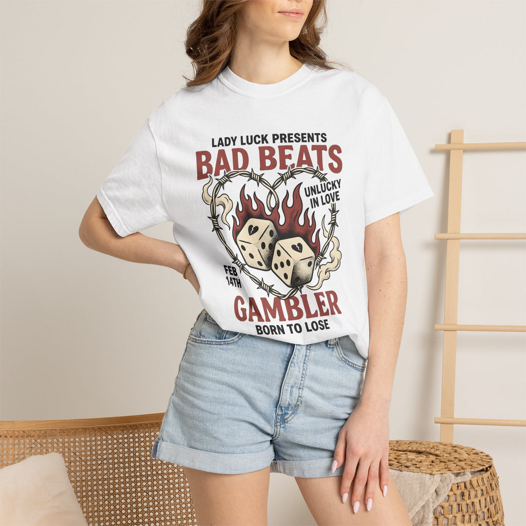Dice Heart Shirt Valentines Day Gambler Gift Women Tattoo Tee Heart Dice T-Shirt Valentine Fan Ink Tshirt Betting Graphic Vintage Flames