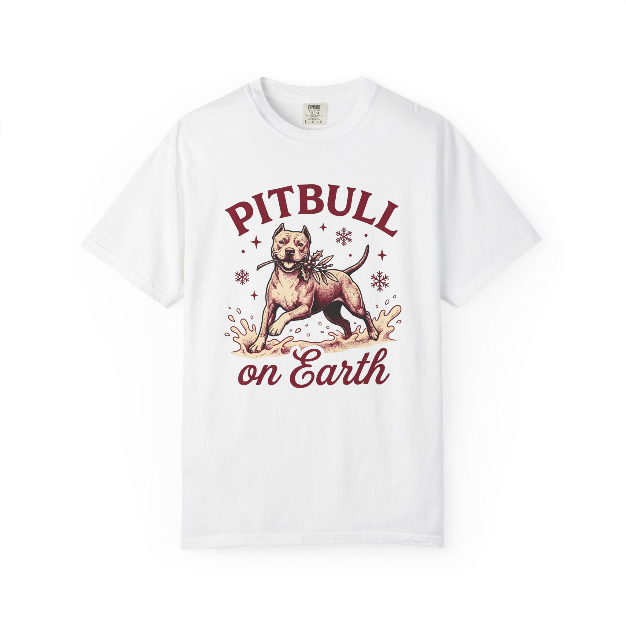 Pitbull Dog Shirt Dog Christmas Gift Women Vintage Tee Pibble T-Shirt Dog Fan American Bully Tshirt Xmas Graphic Hand Drawn Snowflake Tshirt