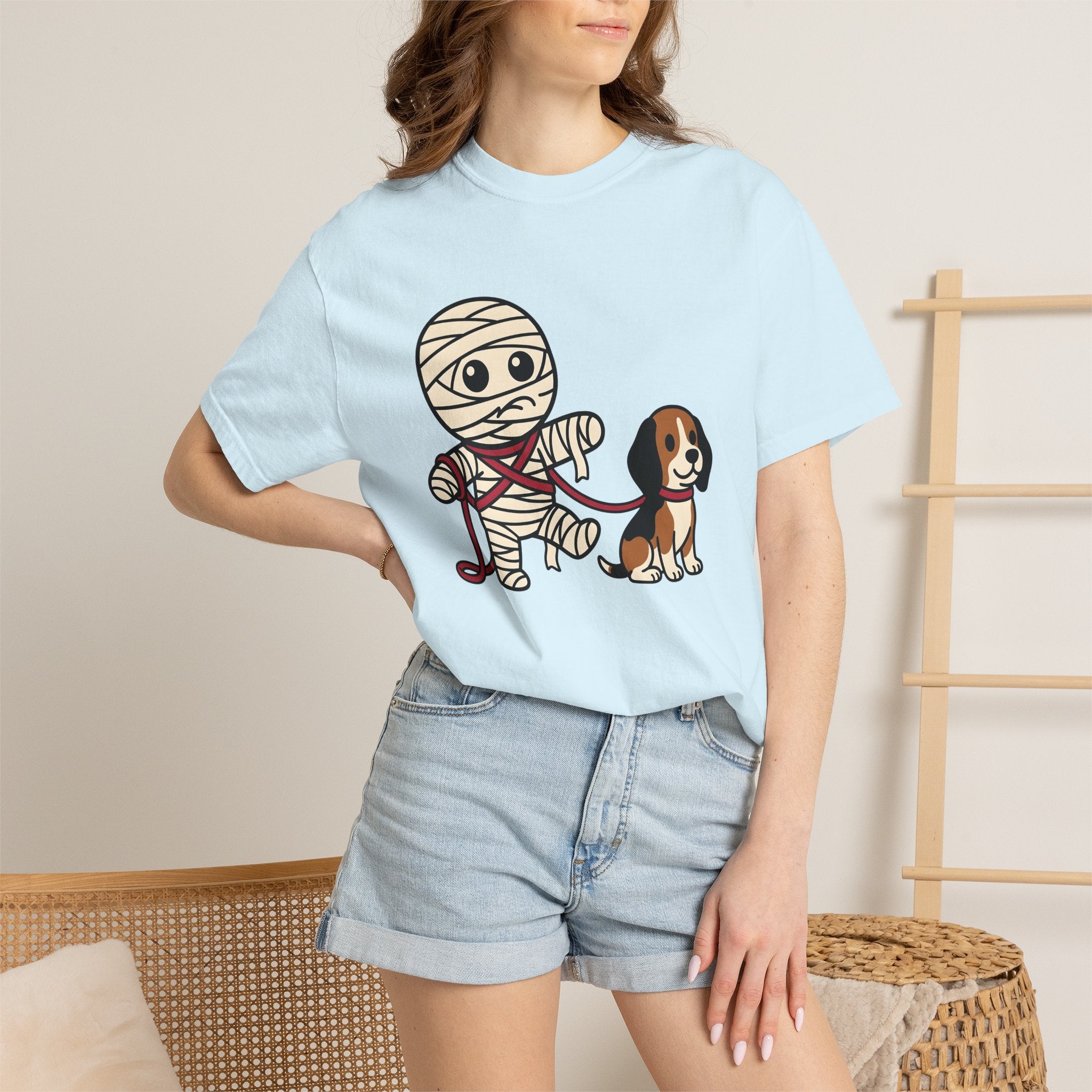 Wrapped Dog Shirt Dog Spooky Gift Women Adorable Tee Puppy T-Shirt Dog Fan Canine Tshirt Horror Graphic Comic Dog Lead Tshirt