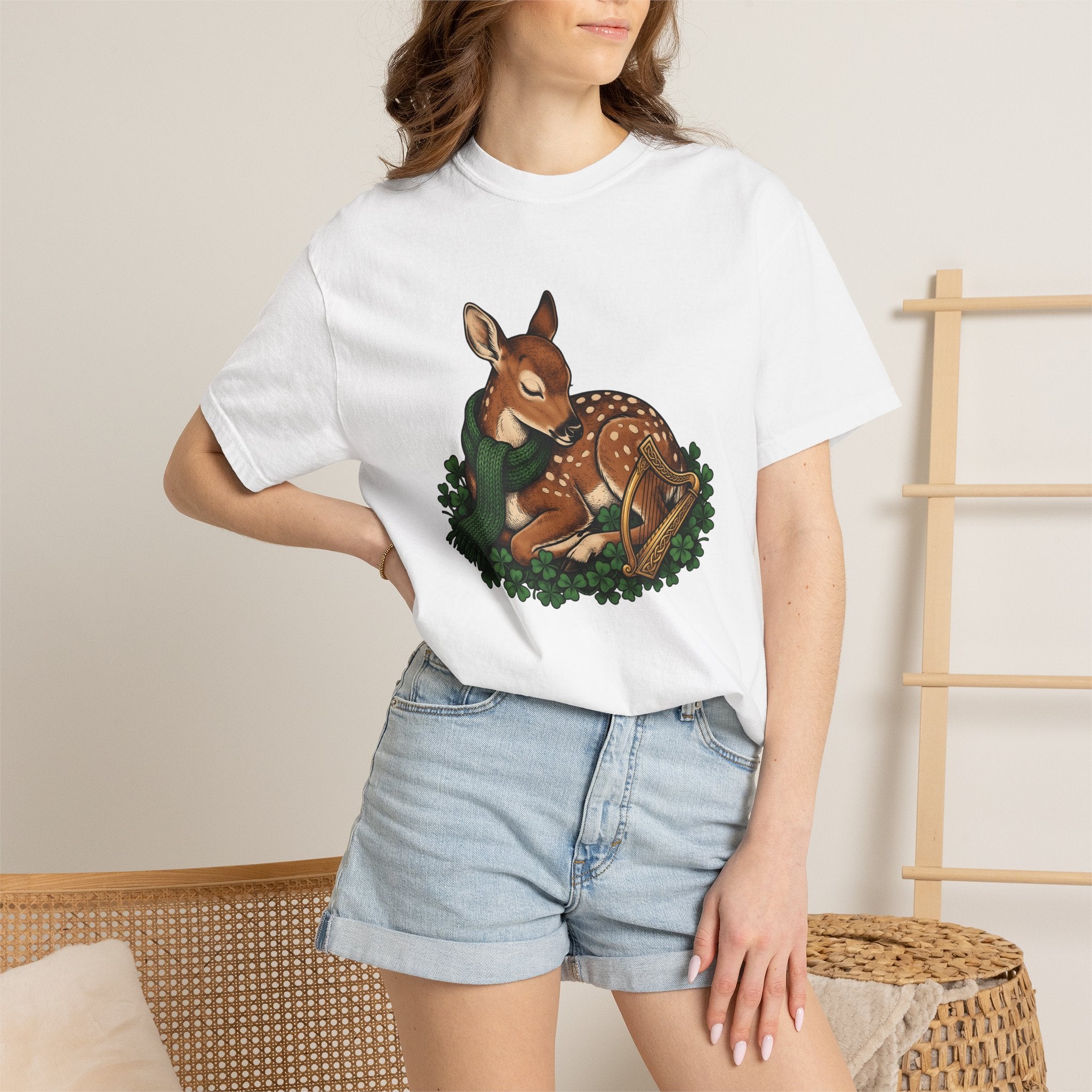 Buck Shamrock Shirt St Patrick's Day Creatures Gift Women Hand Drawn Tee Shamrock T-Shirt St Patty's Fan Illustrated Tshirt Beast Graphic