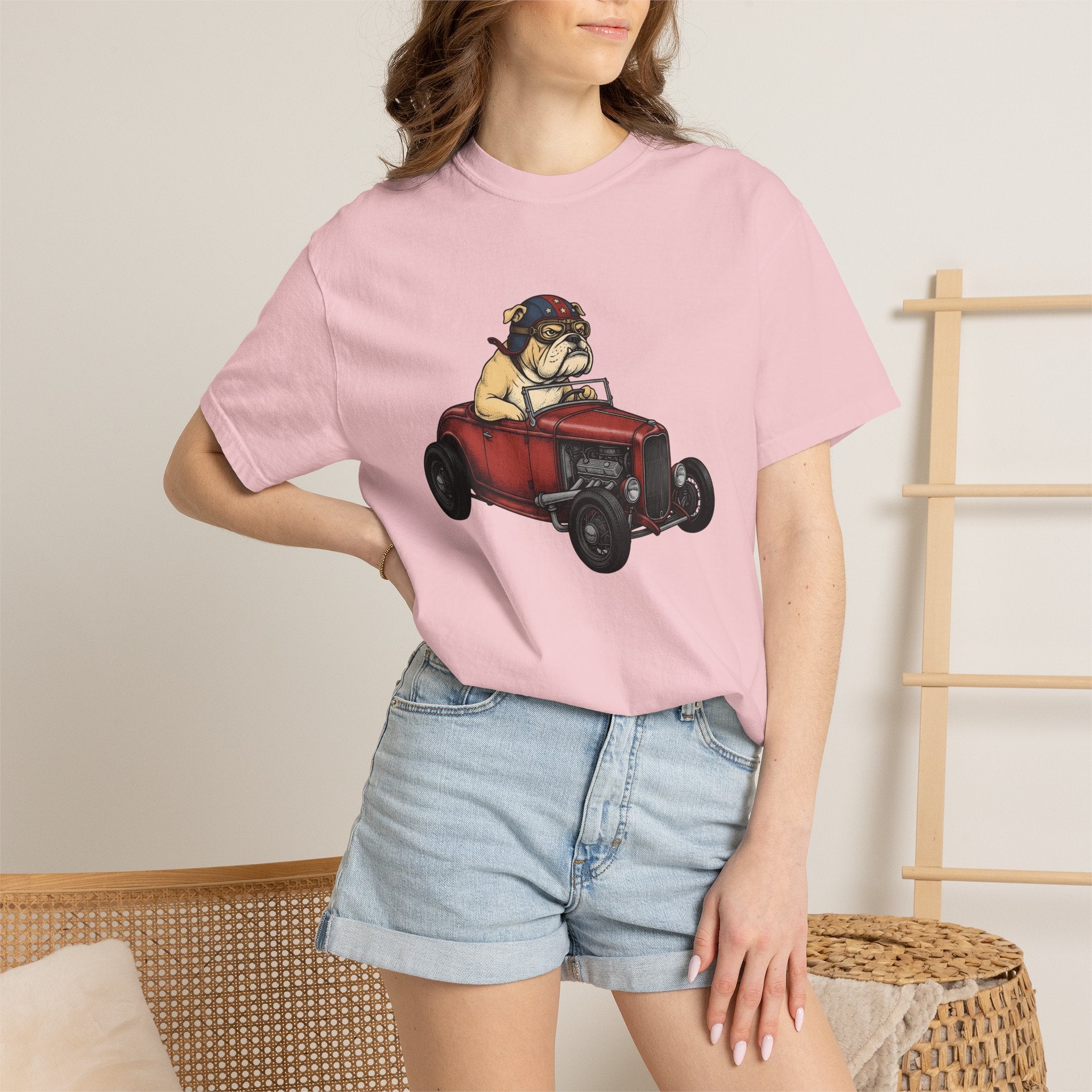 Bulldog Pickup Shirt America 4Th Of July Puppy Gift Women Cartoon Tee Bulldog T-Shirt Patriot Fan Caricature Tshirt Puppy Graphic Line Art