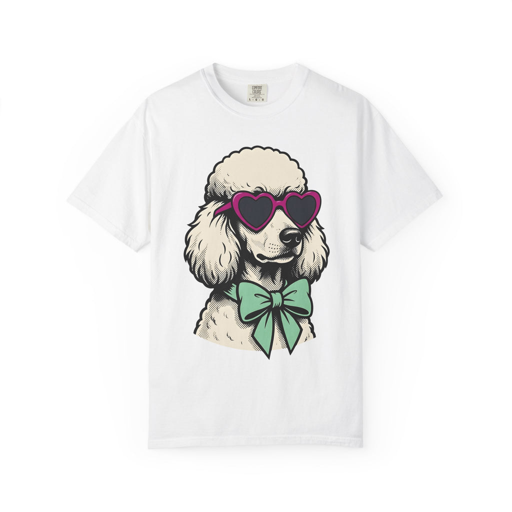 Poodle Dog Shirt Dog Fashion Gift Women Cartoon Tee Poodle T-Shirt Dog Fan Cartoony Tshirt Style Graphic Retro Heart Sunglasses Tshirt