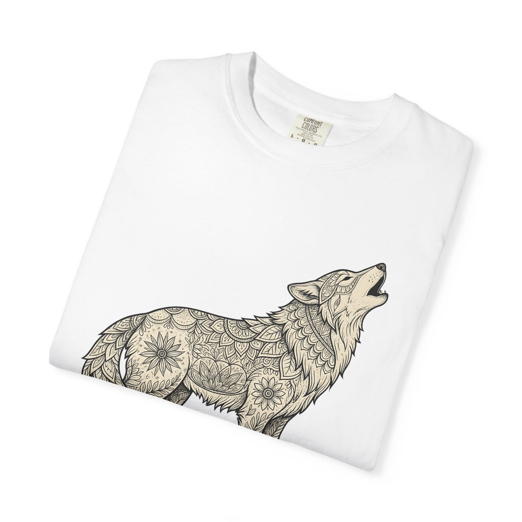 Wolf Emblem Shirt Animals Wildlife Gift Women Tribal Tee Wolf T-Shirt Animal Fan Wolfen Tshirt Wildlife Graphic Doodle Bloom Motif Tshirt