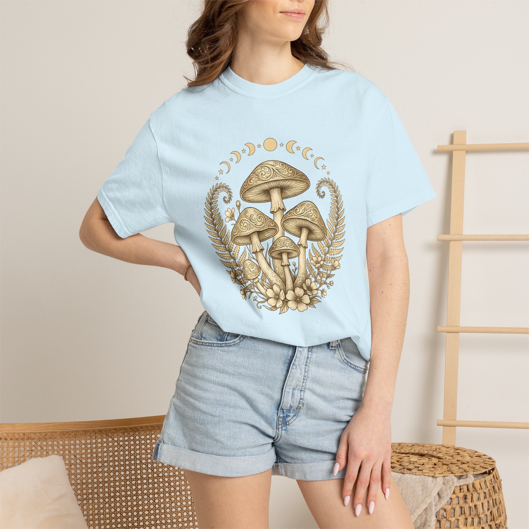 Fungus Flower Shirt Boho Chic Outdoors Gift Women Hippie Tee Mushroom T-Shirt Bohemian Fan Psychedelic Tshirt Nature Graphic Retro Lunar