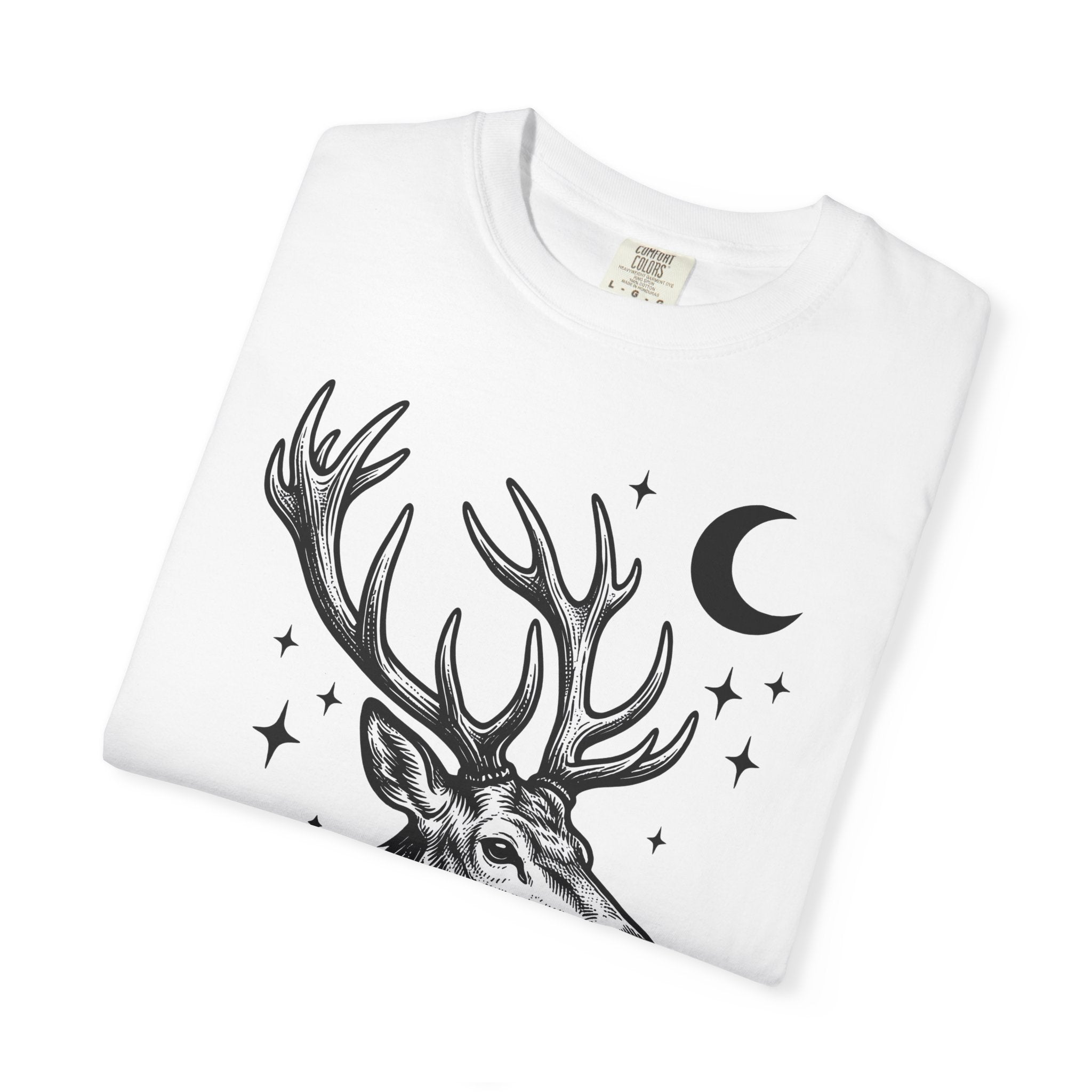 Buck Horns Shirt Boho Chic Forest Gift Women Cartoon Tee Antlers T-Shirt Bohemian Fan Tooned Tshirt Woods Graphic Sketch Moon Shape Tshirt