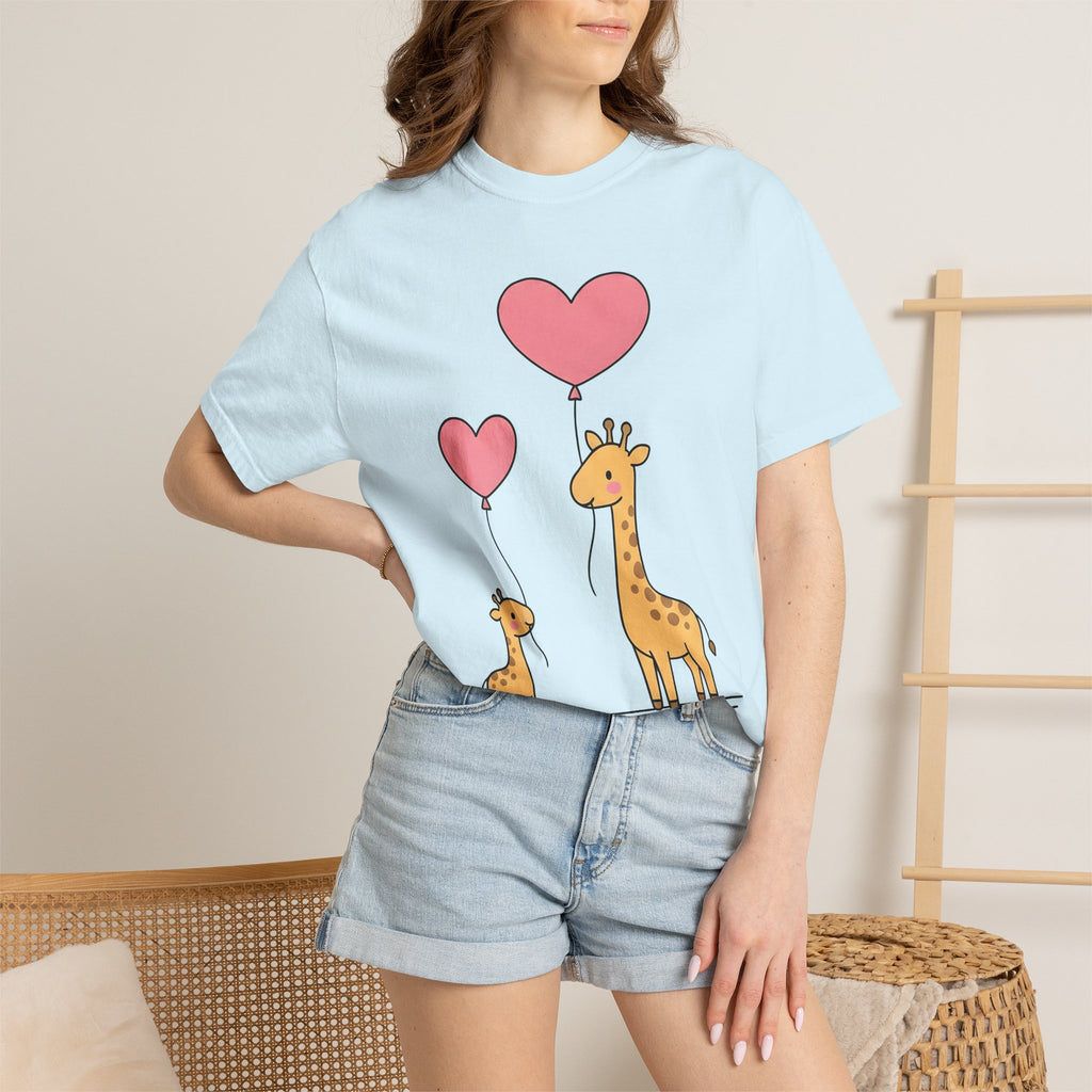 Giraffe Pair Shirt Animals Affection Gift Women Sweet Tee Giraffes T-Shirt Wildlife Fan Cute Tshirt Love Graphic Clean Heart Balloon Tshirt