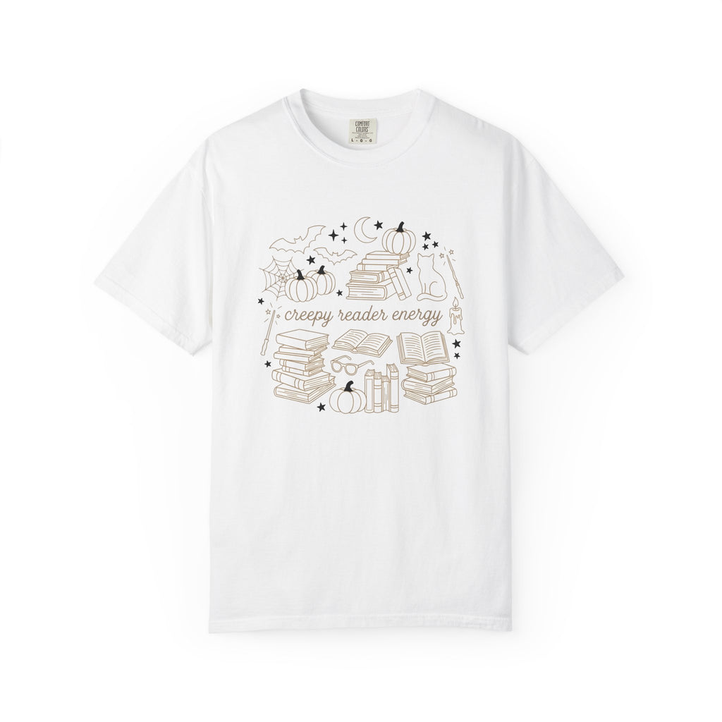 Creepy Book Pile Shirt Halloween Reader Gift Women Sketch Tee Book Stack T-Shirt Horror Fan Drawing Illustration Retro Jack-O-Lantern Tshirt