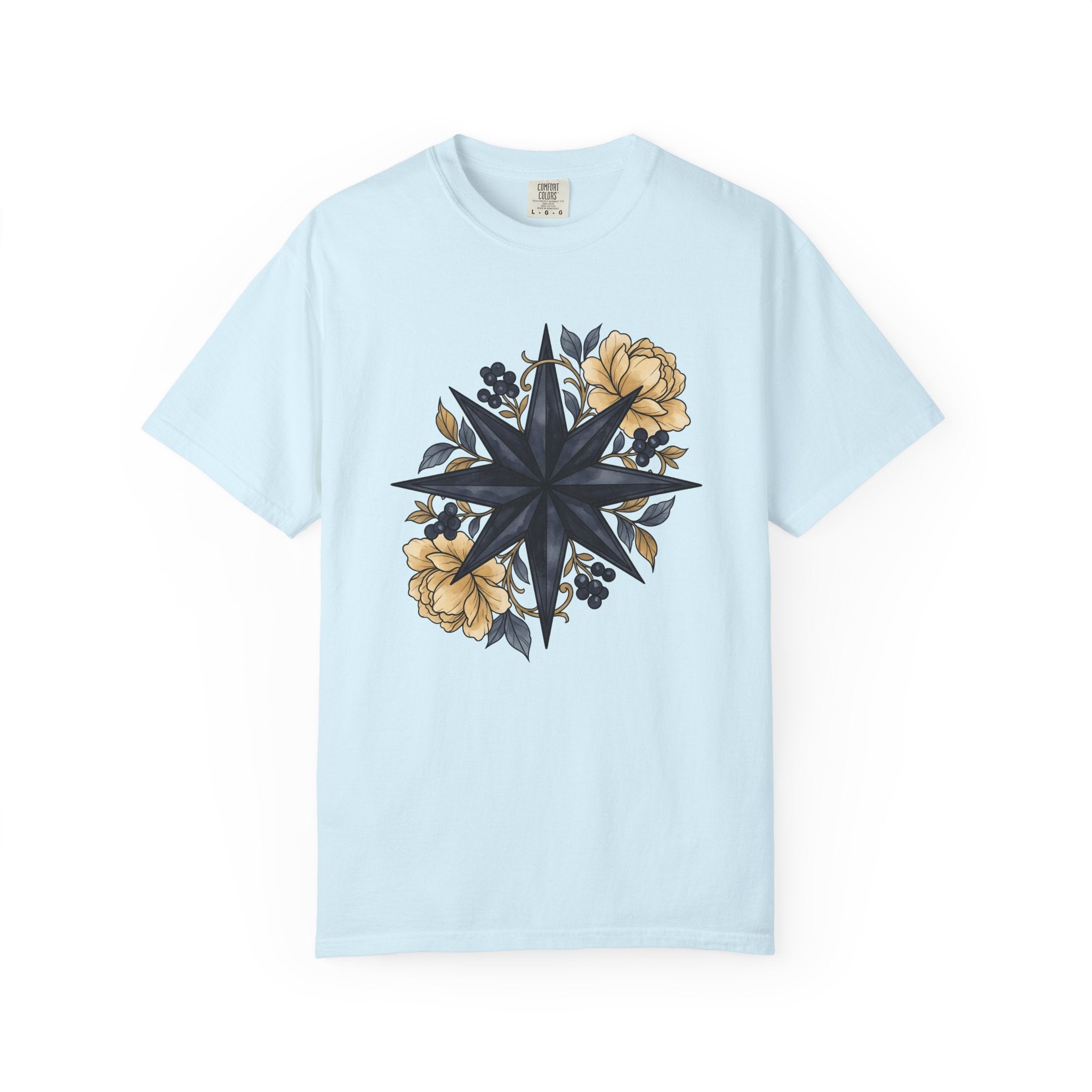 Compass Rose Shirt Boho Chic Plants Gift Women Floral Tee Wind Rose T-Shirt Bohemian Fan Floral Art Tshirt Botanical Graphic Watercolor