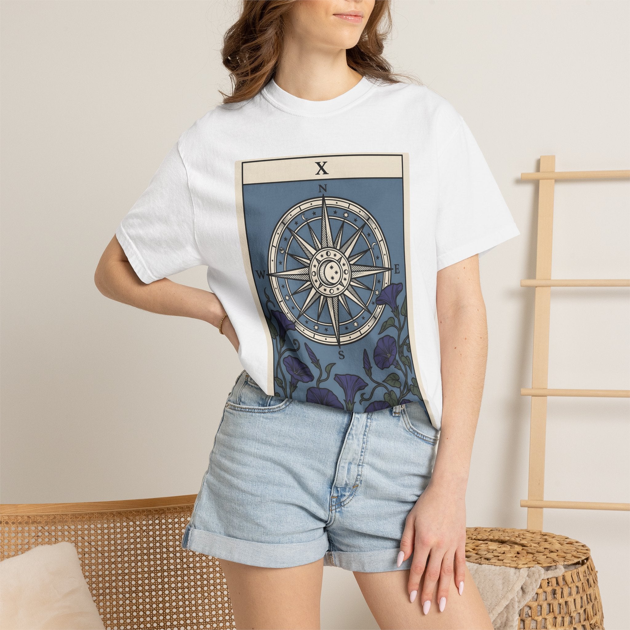 Navigation Wheel Shirt Boho Chic Holistic Gift Women Mystic Card Tee Steering Wheel T-Shirt Bohemian Fan Tarot Card Tshirt Spiritual Graphic