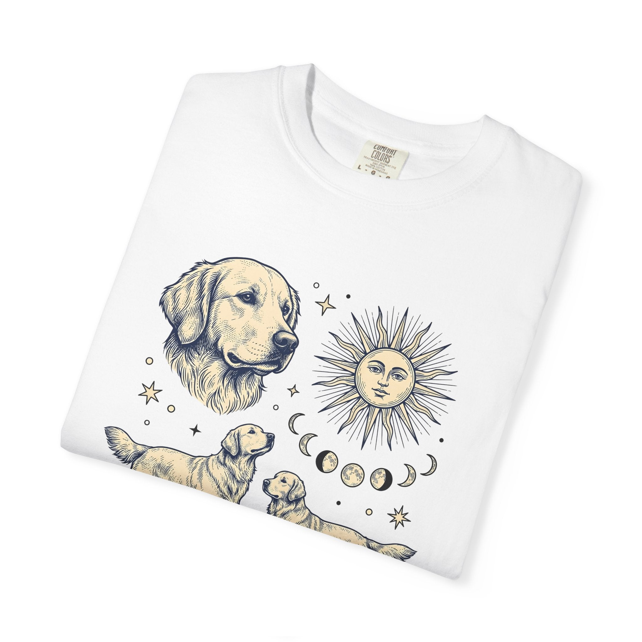 Golden Retriever Shirt Dog Planets Gift Women Sketch Tee Retriever T-Shirt Dog Fan Puppy Tshirt Universe Graphic Galaxy Moon Phases Tshirt