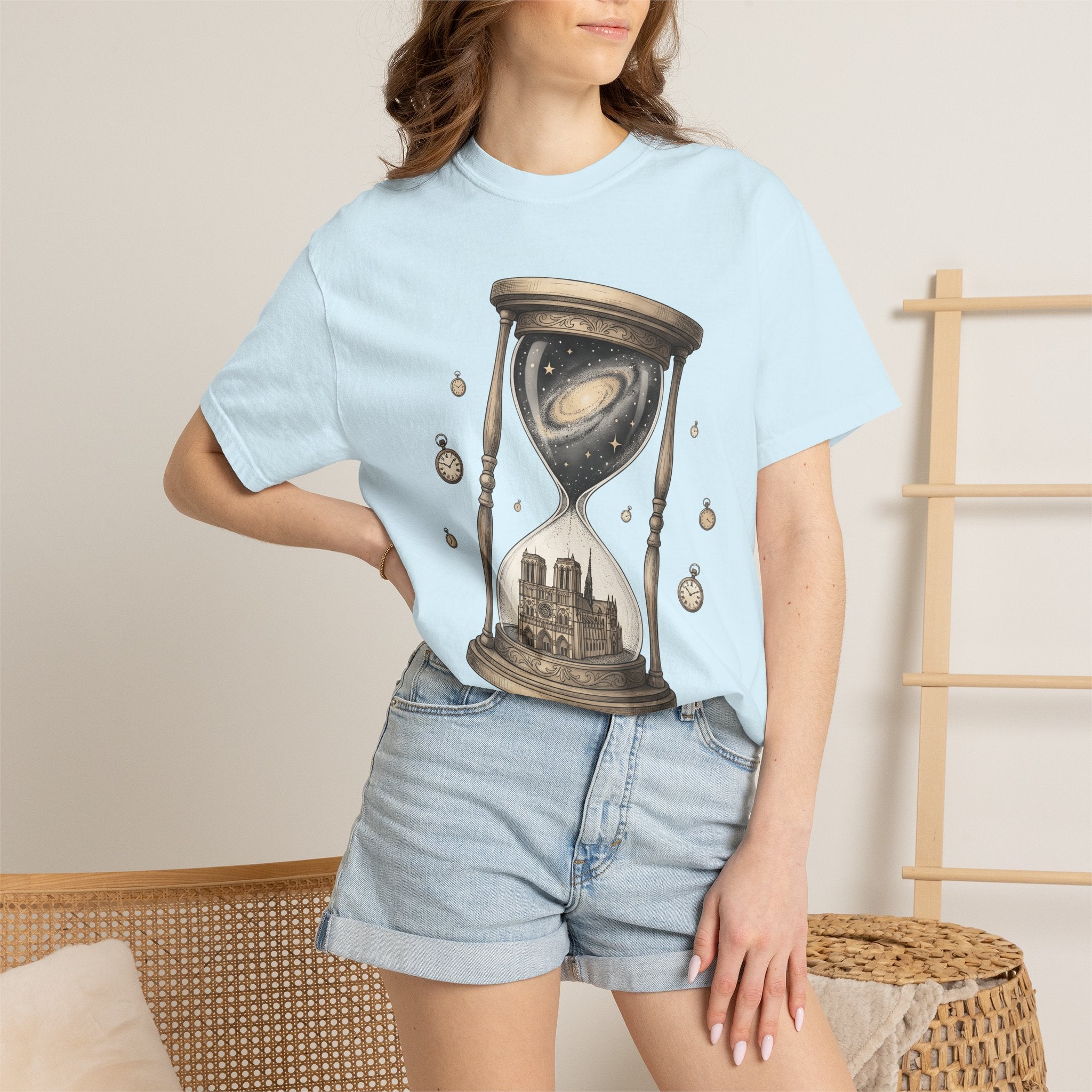 Sandglass Galaxy Shirt Time Astronomy Gift Women Old School Tee Galaxy T-Shirt Timekeeper Fan Cosmic Tshirt Universe Graphic Doodle Clock