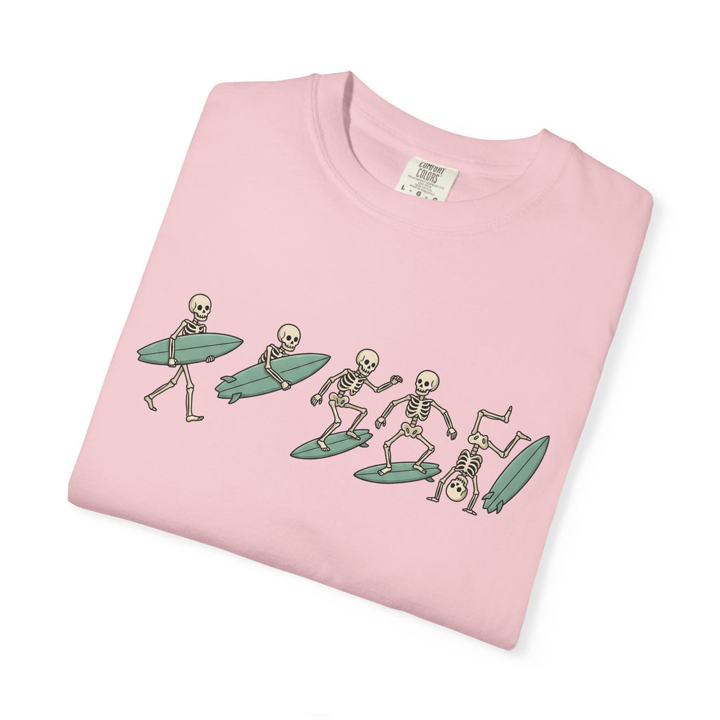 Skeleton Wave Riding Shirt Surfing Coast Gift Women Caricature Tee Surfboard T-Shirt Surfer Fan Coastal Graphic Doodle Longboard Tshirt
