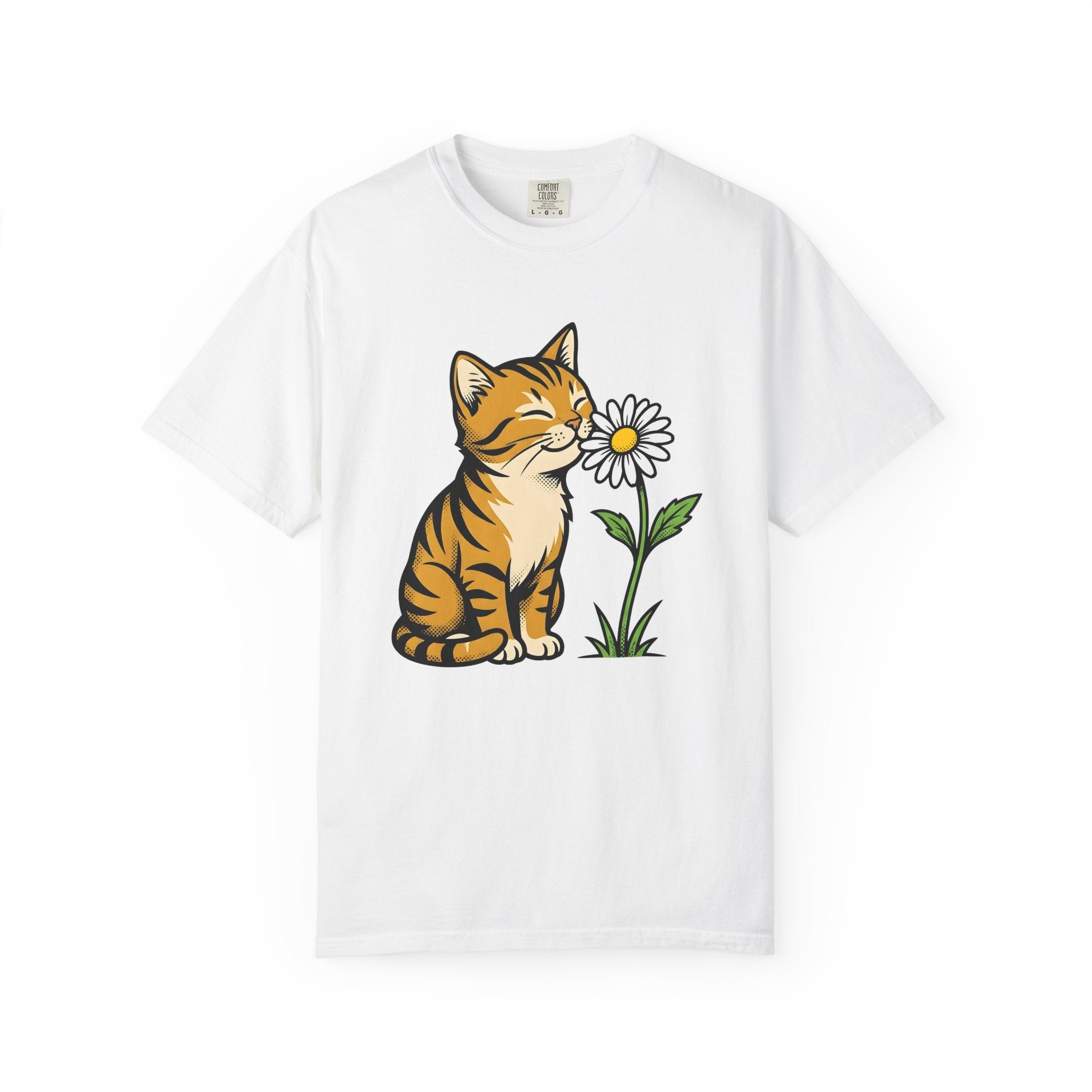 Tabby Cat Shirt Cat Floral Gift Women Cartoon Tee Kitty T-Shirt Cat Fan Feline Tshirt Botanical Graphic Vintage Daisy Flower Tshirt