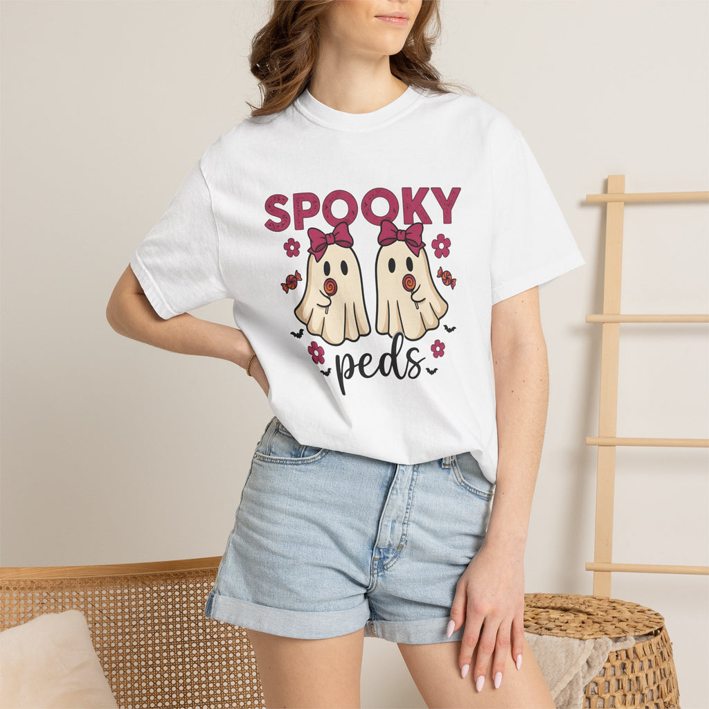 Ghost Candy Shirt Nurses Halloween Gift Women Cute Tee Candy T-Shirt Nurse Enthusiast Kawaii Tshirt Spooky Graphic Hand Drawn Pink Bow