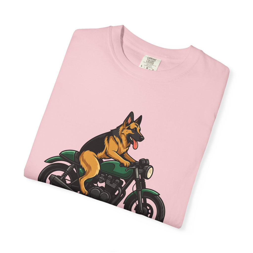 German Shepherd Motorcycle Shirt Dog Biker Gear Gift Women Animated Tee Shepherd Motorcycle T-Shirt Dog Fan Cartoon Tshirt Biker Graphic