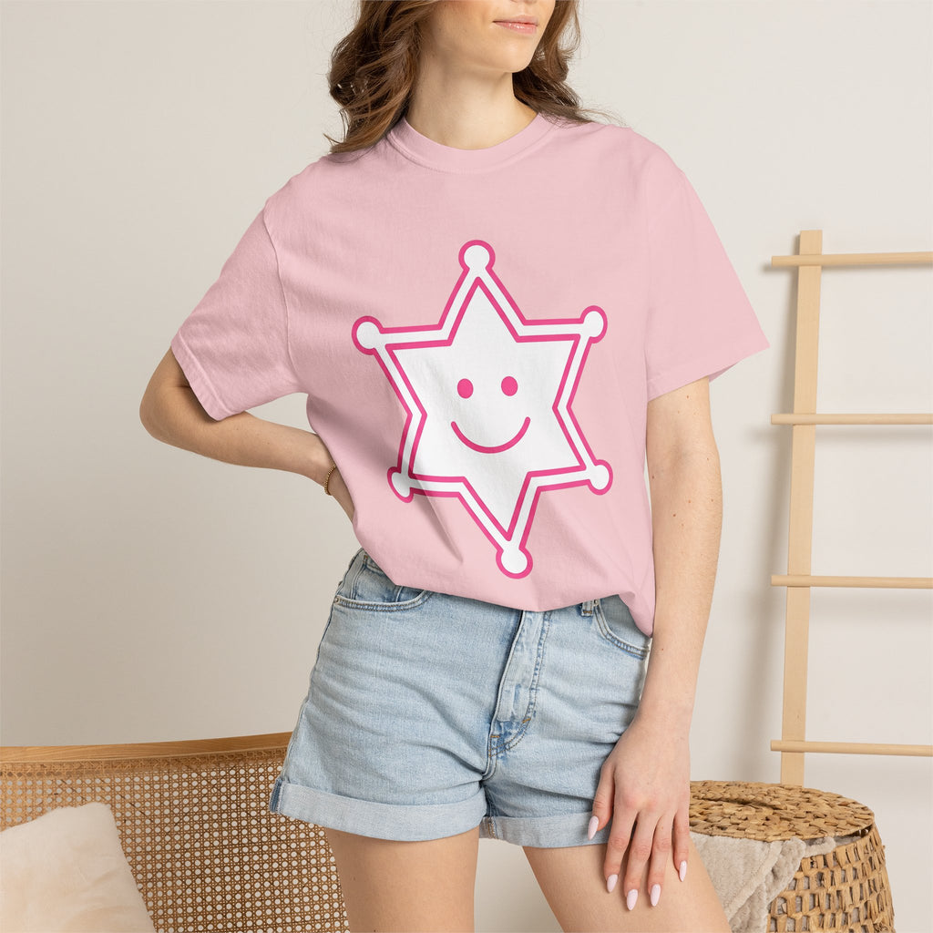 Sheriff Badge Shirt Cowgirl Western Gift Women Minimalist Tee Badge T-Shirt Cowgirl Fan Simple Tshirt Rodeo Graphic Retro Smiley Face Tshirt