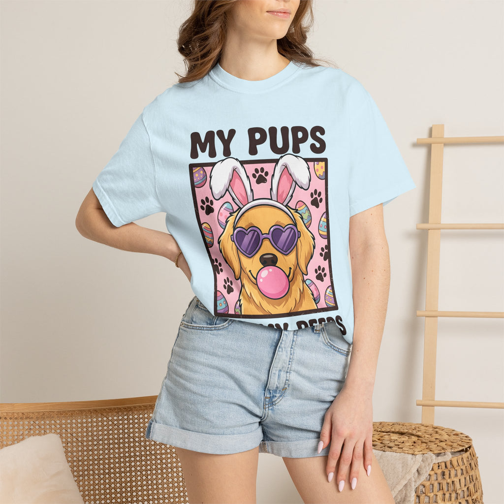 Golden Retriever Dog Shirt Easter Dog Gift Women Cartoon Tee Retriever T-Shirt Easter Fan Toon Tshirt Dog Graphic Retro Bunny Ears Tshirt
