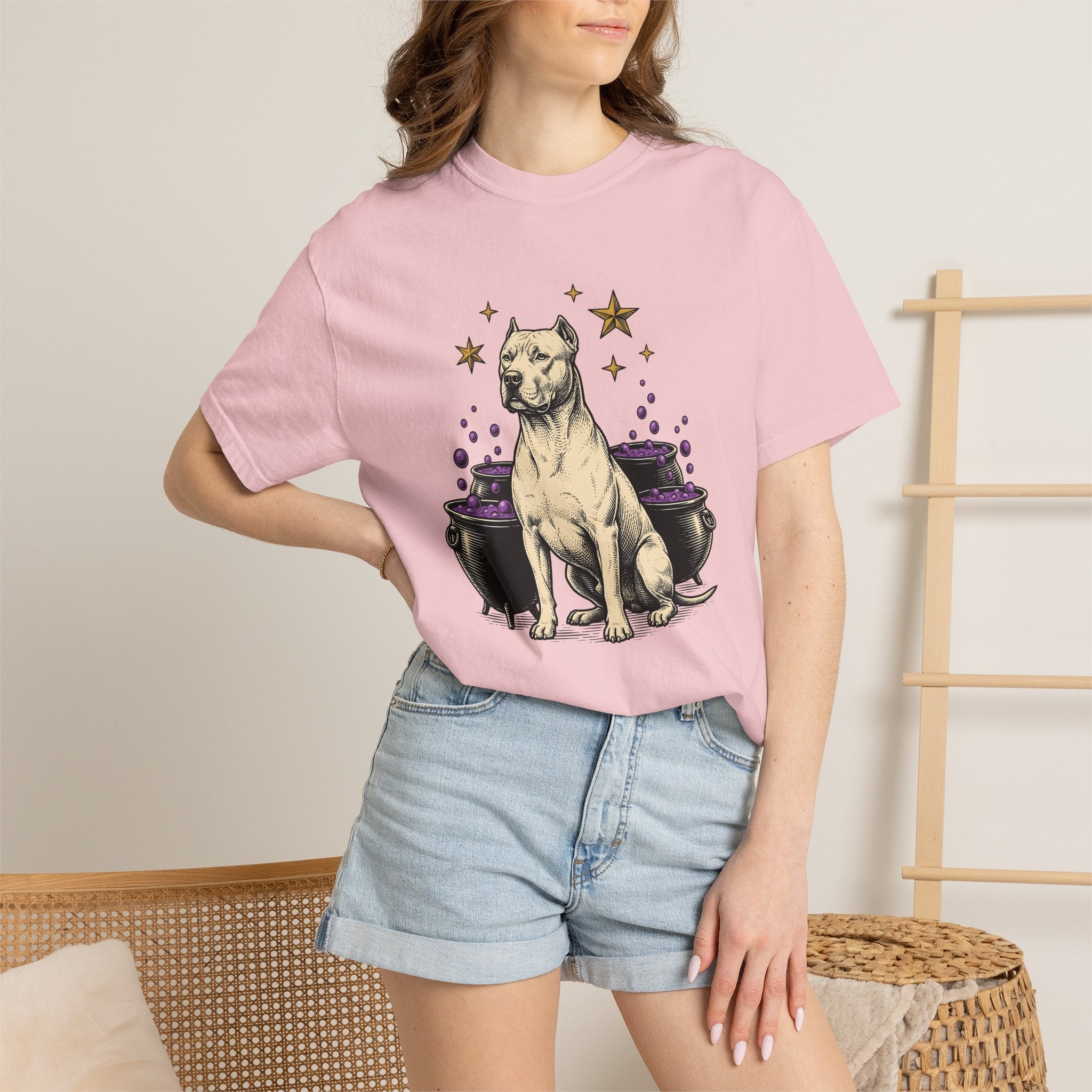 Pitbull Pup Shirt Dog Fall Gift Women Classic Graphic Tee Pitbull T-Shirt Dog Fan Vintage Tshirt Autumn Graphic Line Art Magic Pot Tshirt