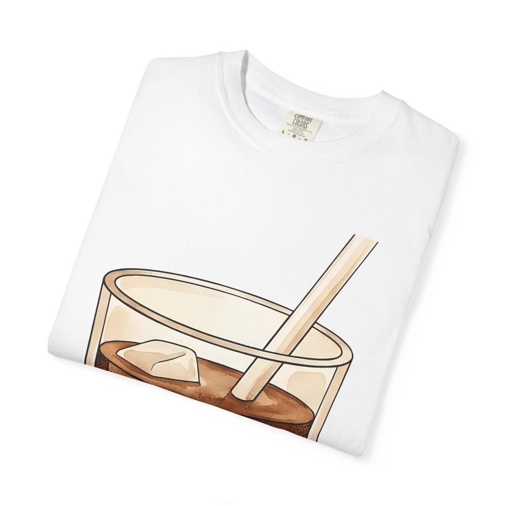 Iced Latte Shirt Coffee Refreshment Gift Women Cartoon Tee Cold Brew T-Shirt Coffee Fan Cartoony Tshirt Cooling Design Outline Ice Blocks