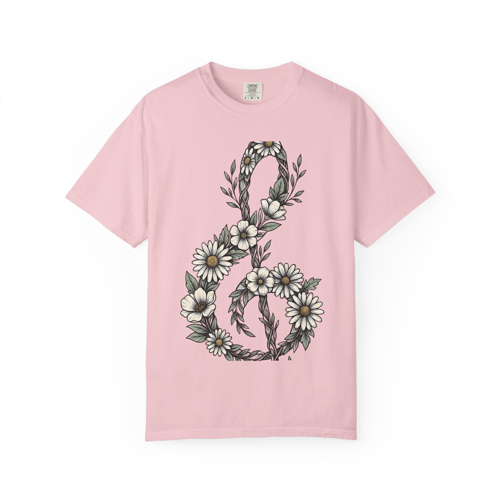 Blossom Treble Clef Shirt Mom Songs Gift Women Garden Tee Treble Clef T-Shirt Mother Fan Musical Tshirt Melody Graphic Line Art Daisy Flower