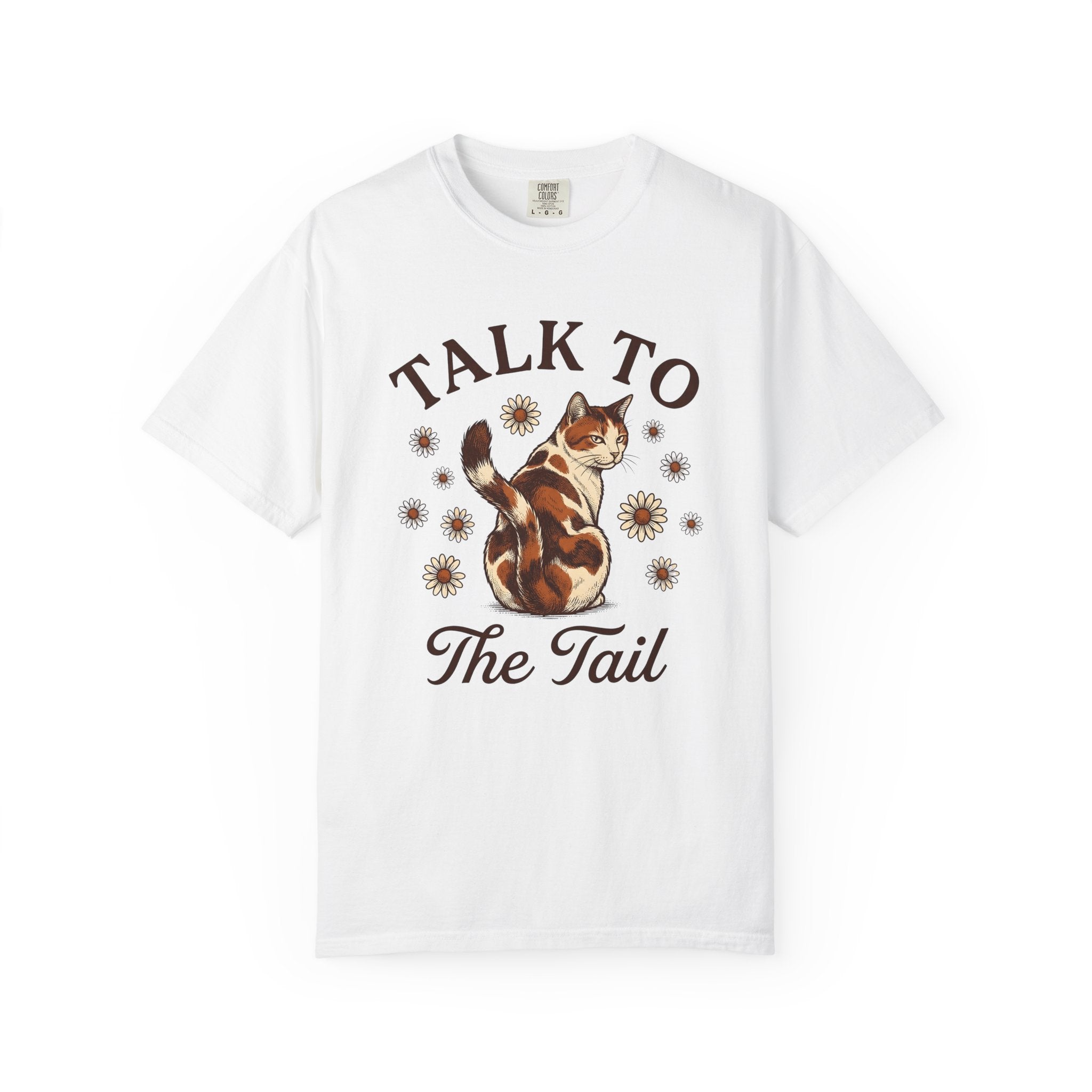 Calico Cat Shirt Cat Plants Gift Women Classic Tee Kitty T-Shirt Cat Fan Vintage Tshirt Floral Graphic Doodle Daisy Petals Tshirt