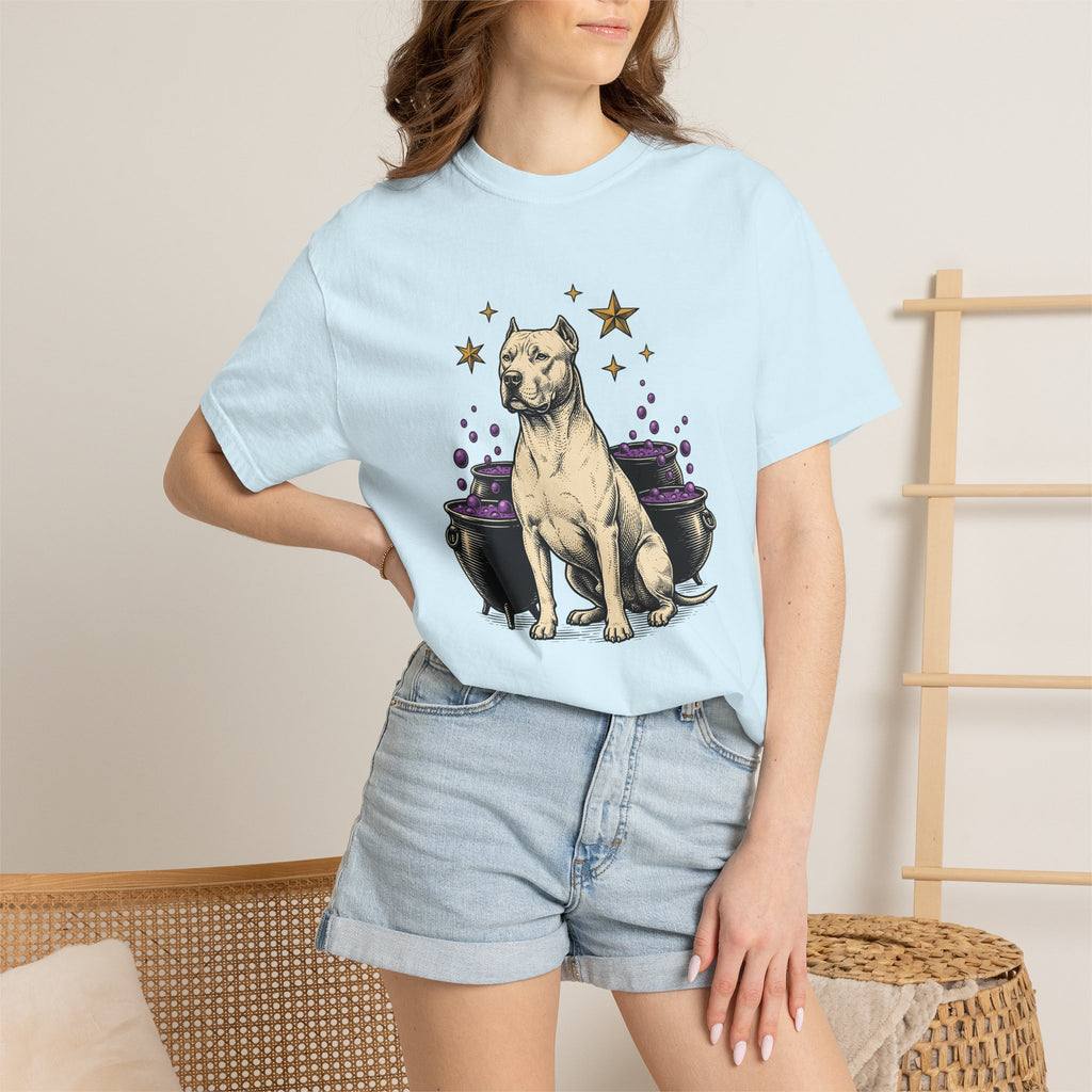 Pitbull Pup Shirt Dog Fall Gift Women Classic Graphic Tee Pitbull T-Shirt Dog Fan Vintage Tshirt Autumn Graphic Line Art Magic Pot Tshirt